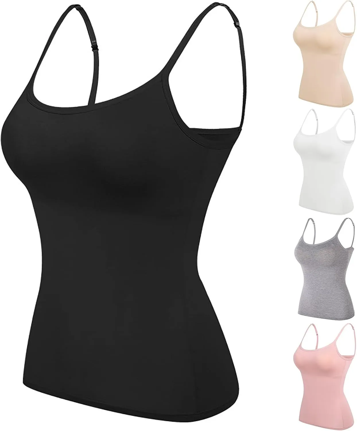 Soft Women Camisoles with Built in Bra Casual Adjustable Straps BacklessTank Tops Vacation Y2k Outfits Blouses