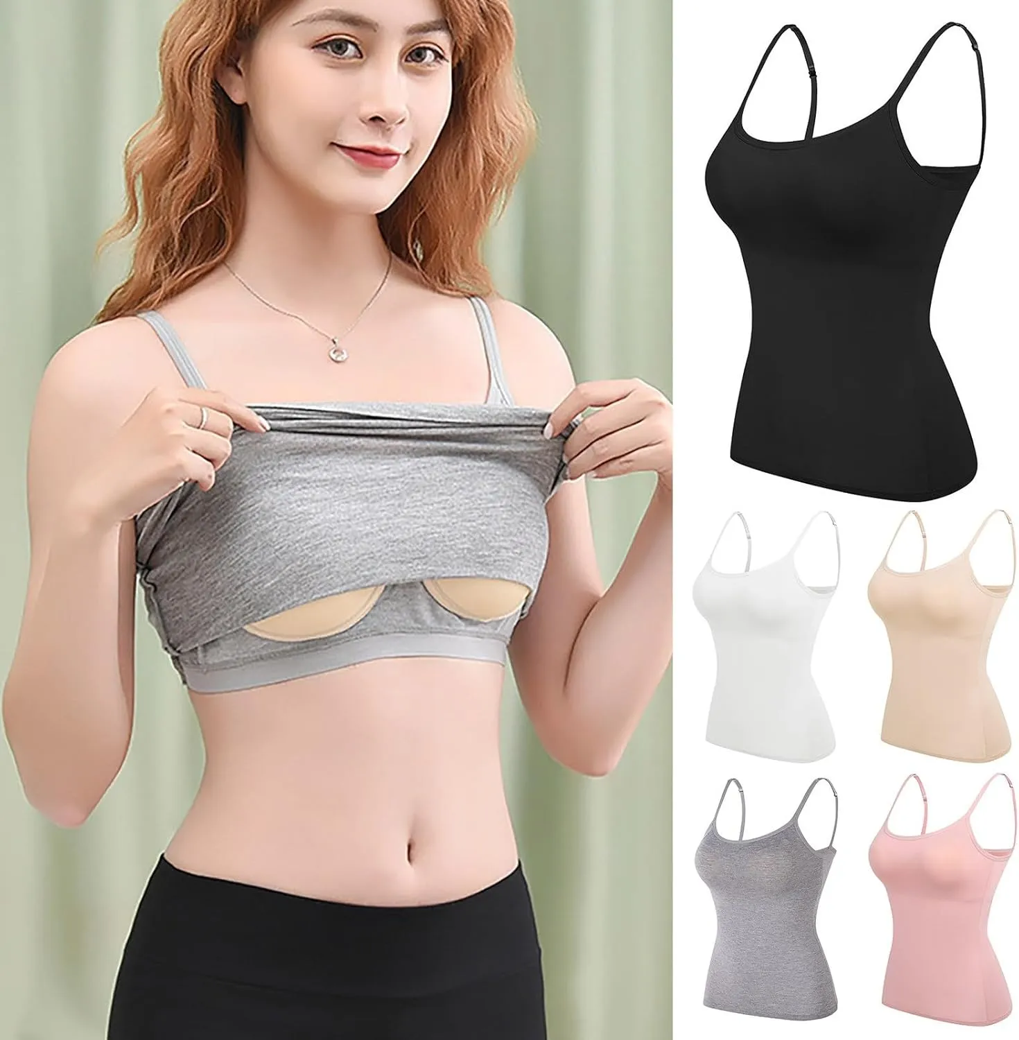 Soft Women Camisoles with Built in Bra Casual Adjustable Straps BacklessTank Tops Vacation Y2k Outfits Blouses