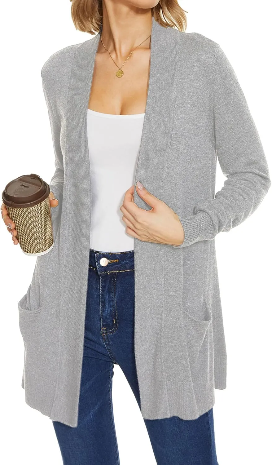 Spicy Sandia Women's Knit Cardigan Open Front Long Sleeve Sweater with Pockets Lightweight Fall Trendy Dressy Casual