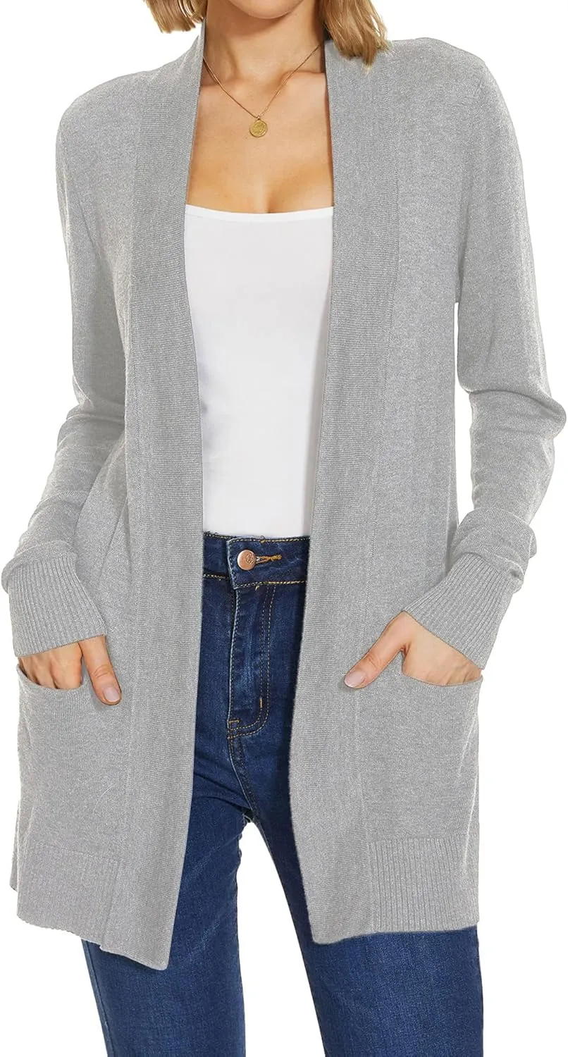 Spicy Sandia Women's Knit Cardigan Open Front Long Sleeve Sweater with Pockets Lightweight Fall Trendy Dressy Casual
