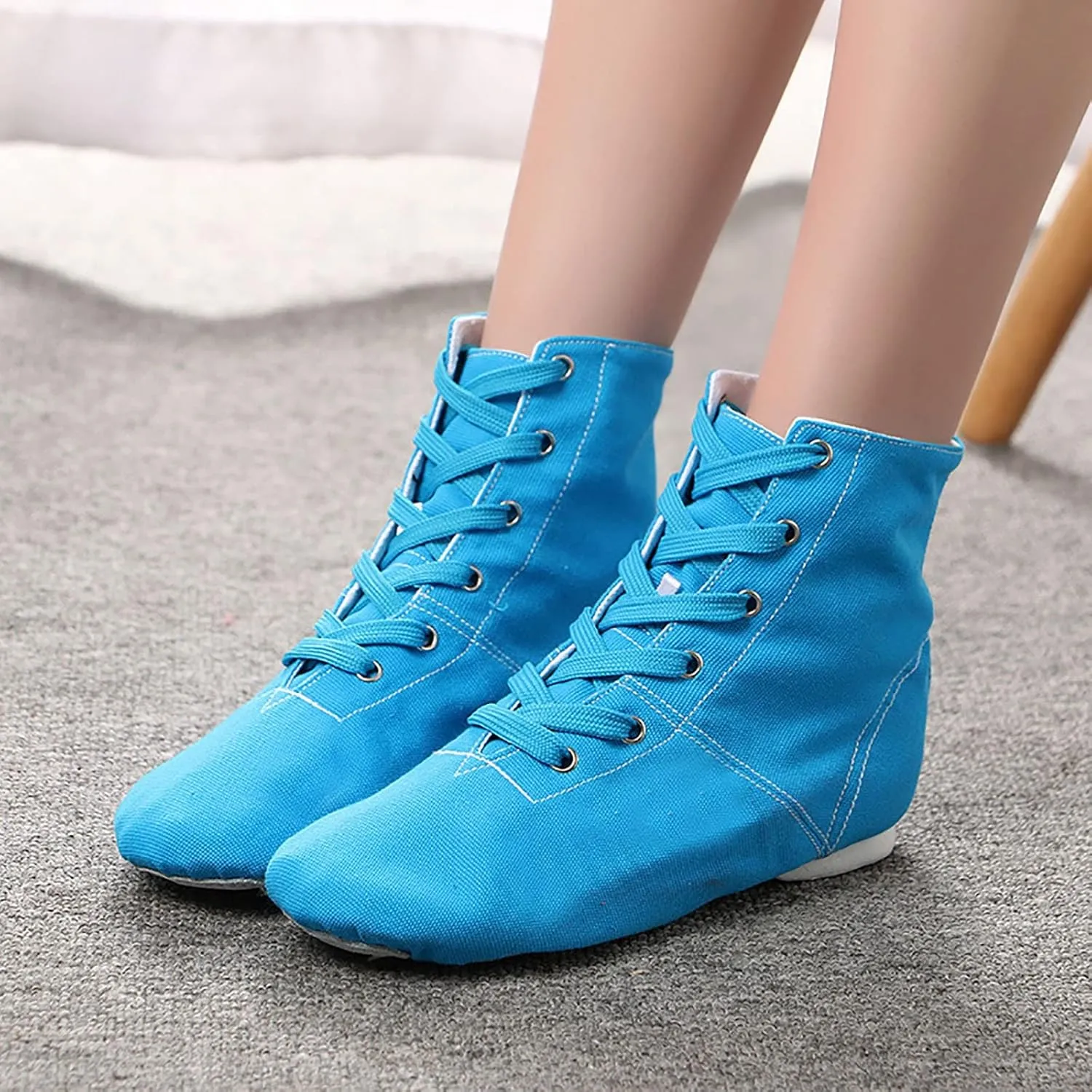 Split Sole Jazz Boots High Top Lace up Leather Canvas Dancing Shoes for Girls Boys (Toddler/Little Kid/Big Kid)