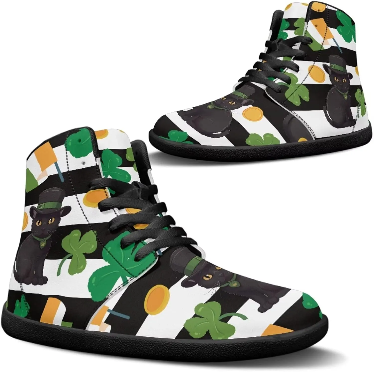 St. Patrick's Day Design Mens High Top Sneakers Women Barefoot Shoes Minimalist Lace Up Zero Drop Sole Wide Tow Running Shoes