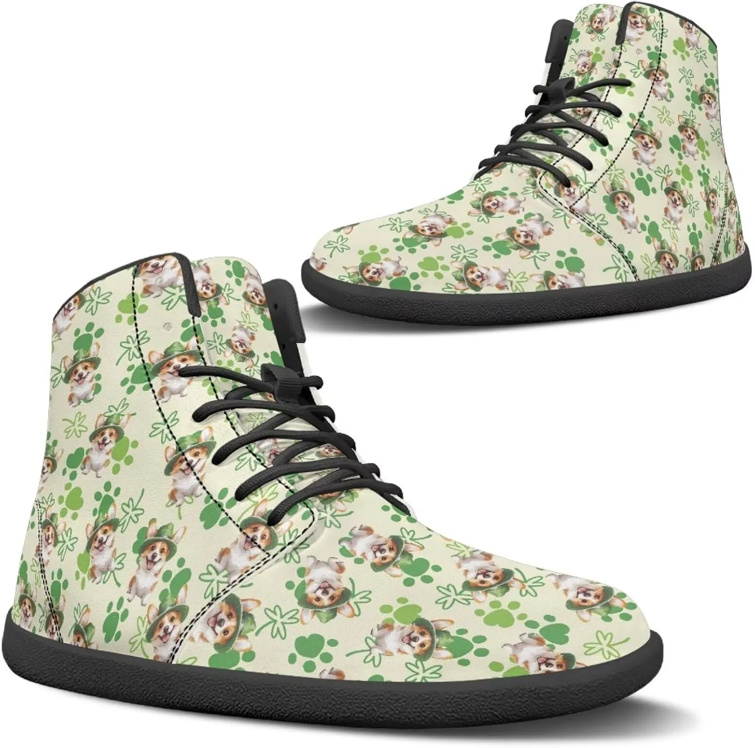 St. Patrick's Day Design Mens High Top Sneakers Women Barefoot Shoes Minimalist Lace Up Zero Drop Sole Wide Tow Running Shoes