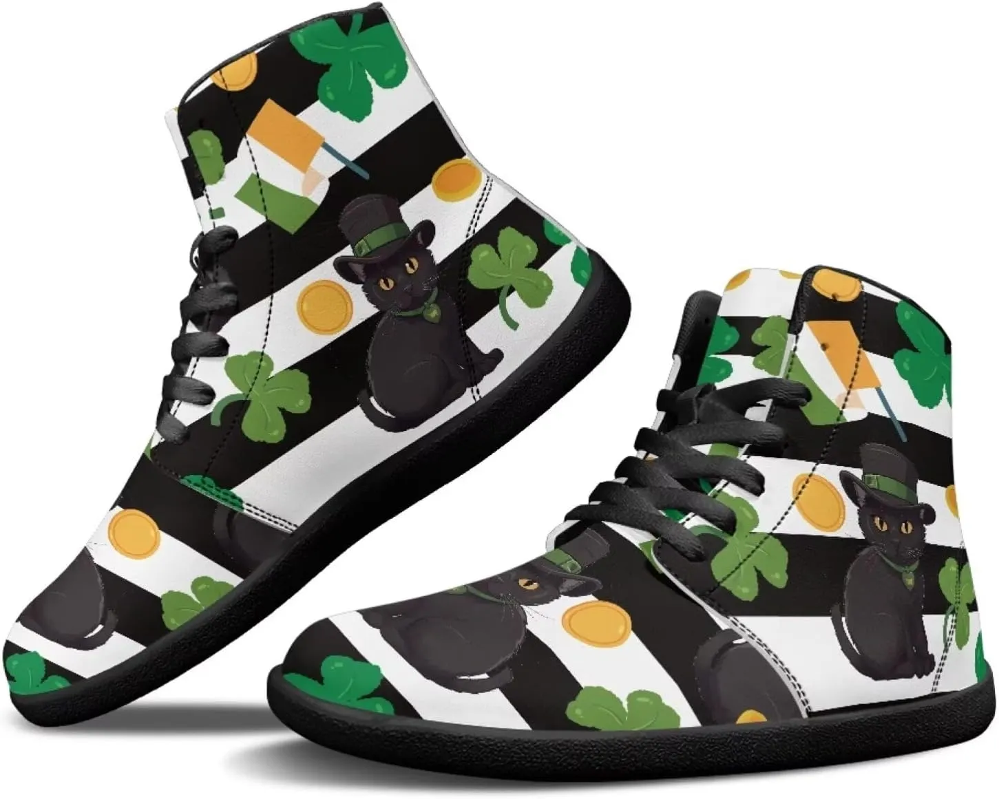 St. Patrick's Day Design Mens High Top Sneakers Women Barefoot Shoes Minimalist Lace Up Zero Drop Sole Wide Tow Running Shoes