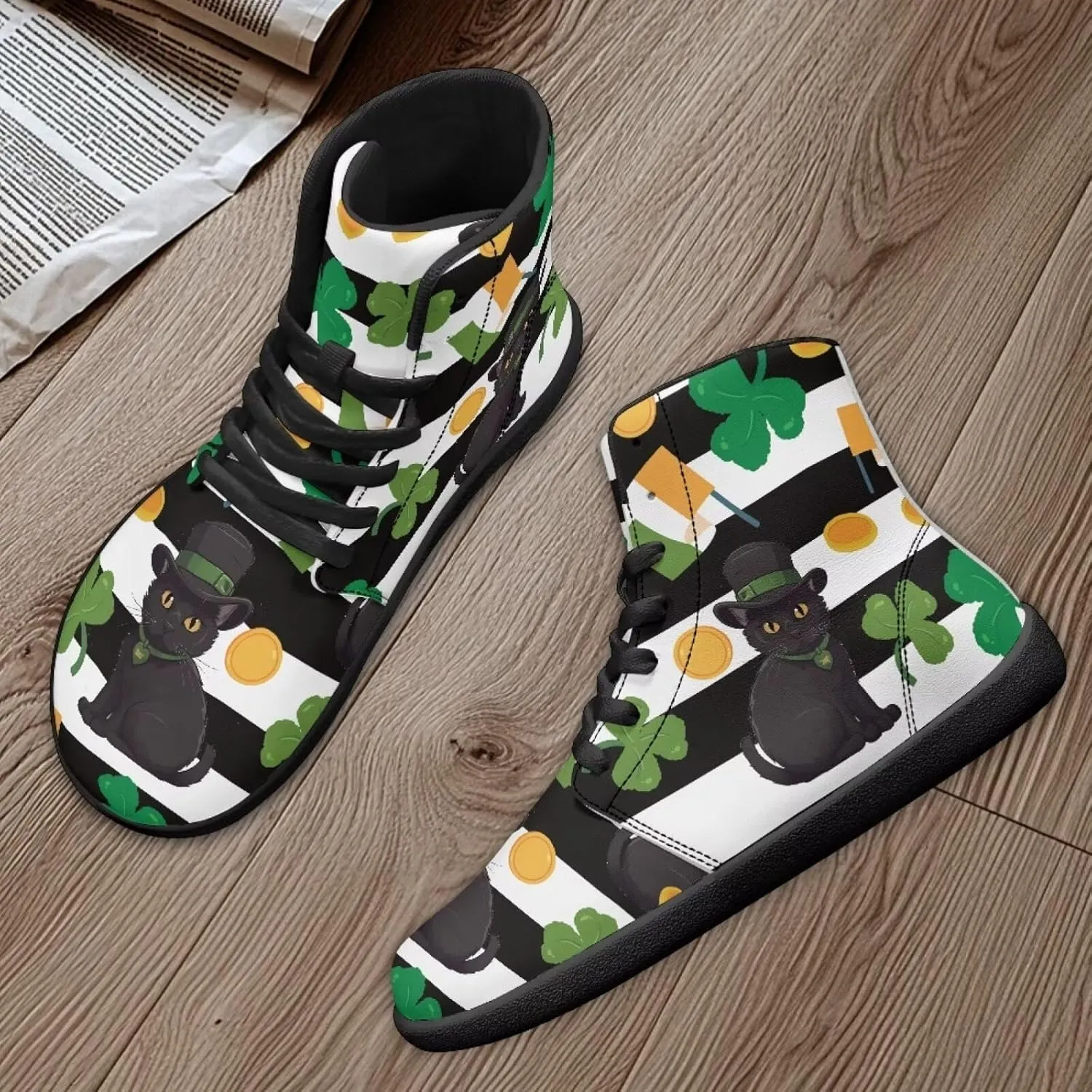 St. Patrick's Day Design Mens High Top Sneakers Women Barefoot Shoes Minimalist Lace Up Zero Drop Sole Wide Tow Running Shoes
