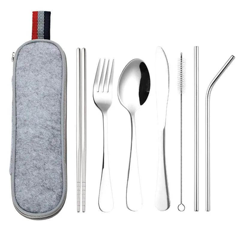 Stainless Steel Dinnerware 8 pcs Set with Portable Bag