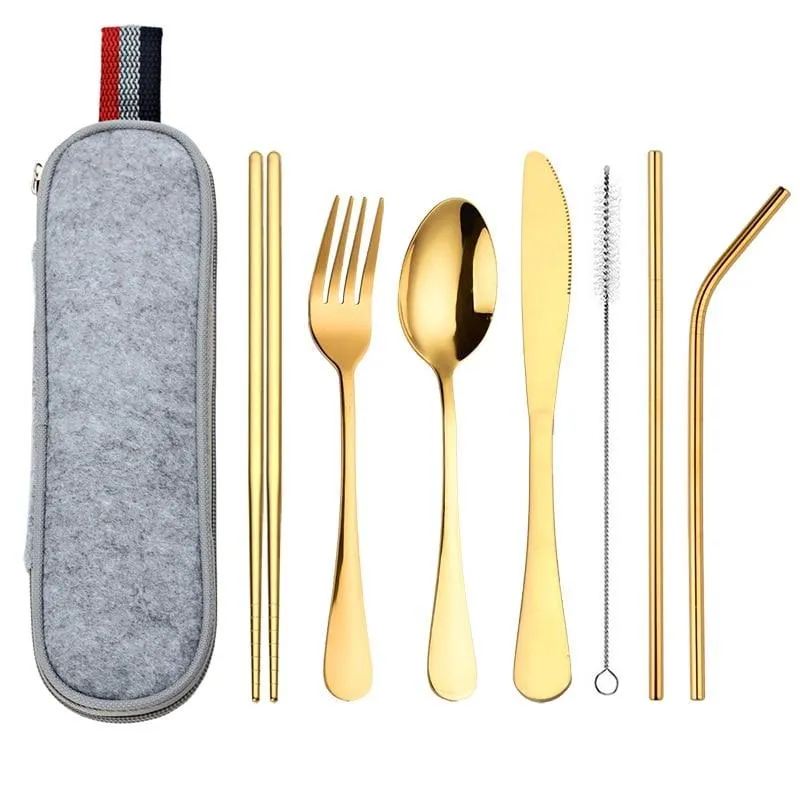 Stainless Steel Dinnerware 8 pcs Set with Portable Bag
