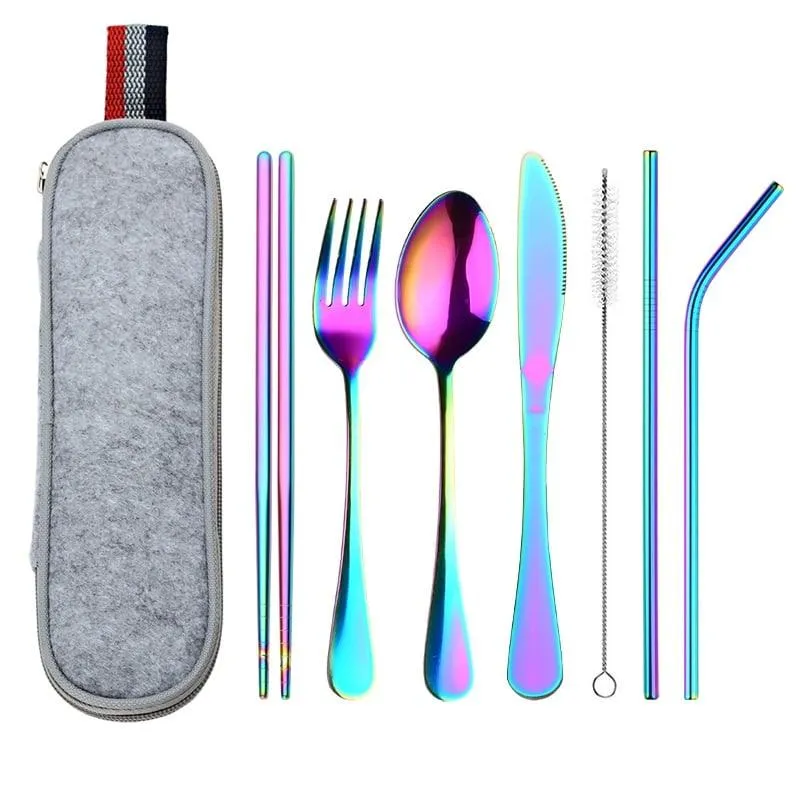 Stainless Steel Dinnerware 8 pcs Set with Portable Bag