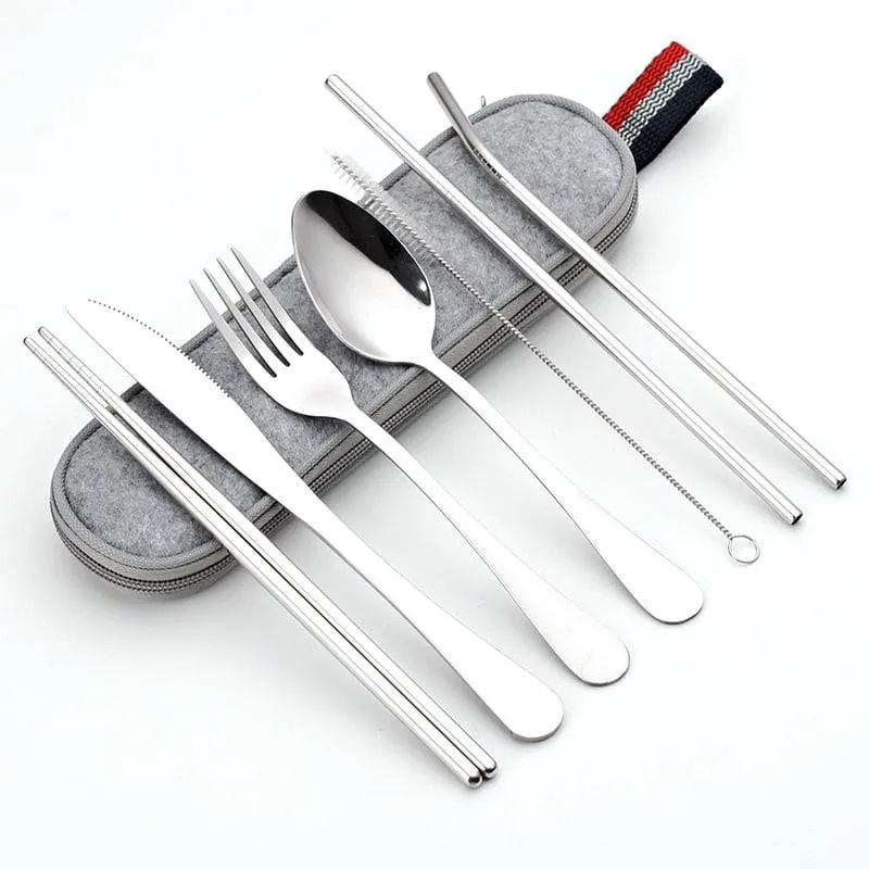 Stainless Steel Dinnerware 8 pcs Set with Portable Bag