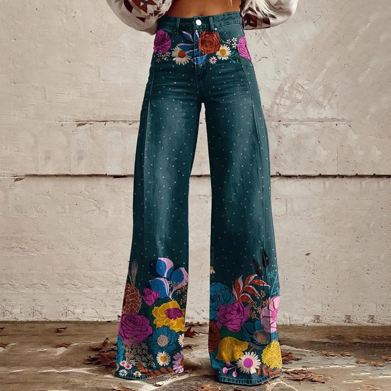 Straight Loose Cargo Pants Women High Waist Casual Trendy Wide Leg Trousers Vintage Print Pants Halloween Hippie Pants