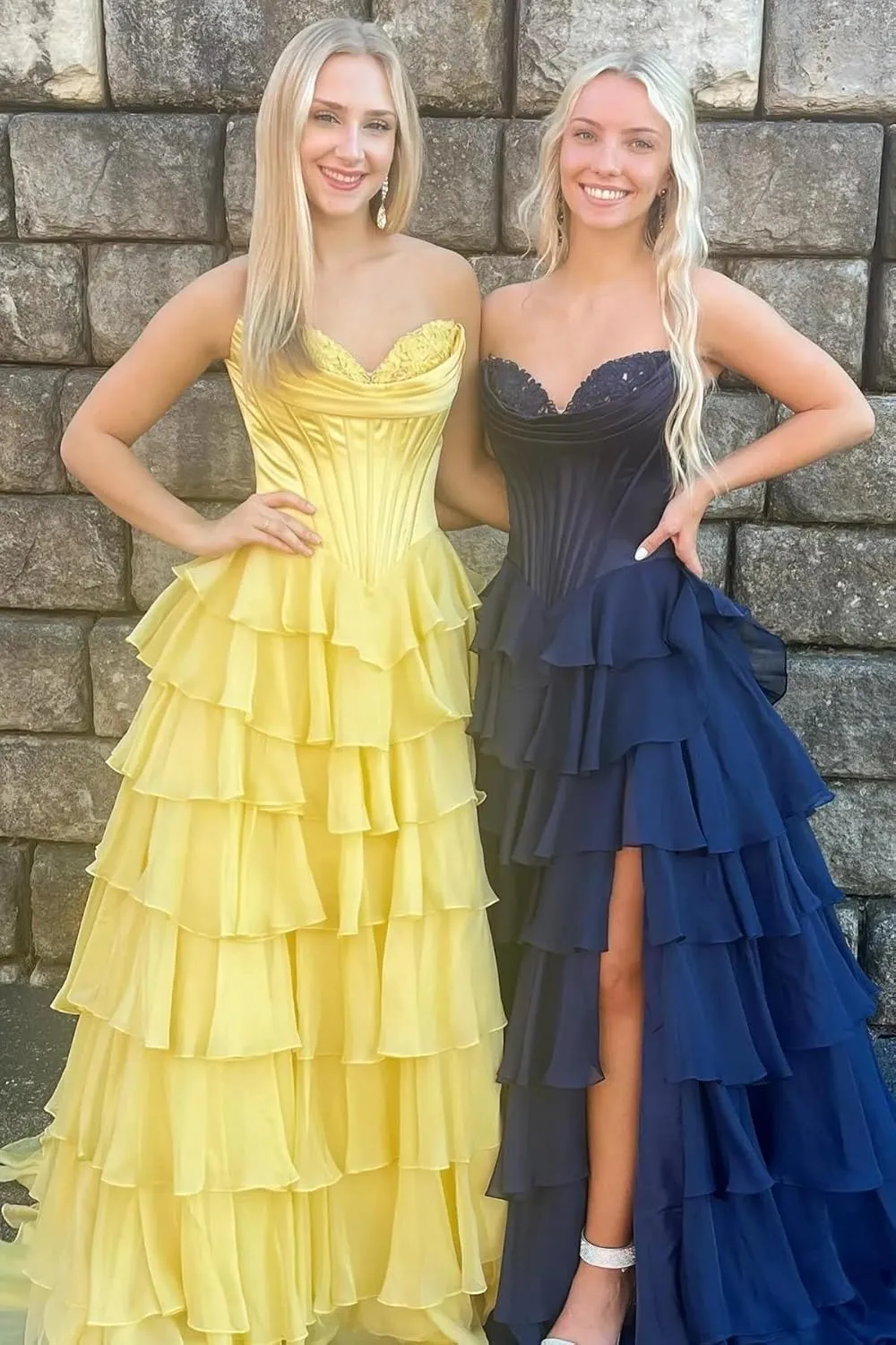 Strapless Corset Prom Dresses 2025 Tiered Ruffle for Teens - Long Chiffon Formal Evening Gown with Slit