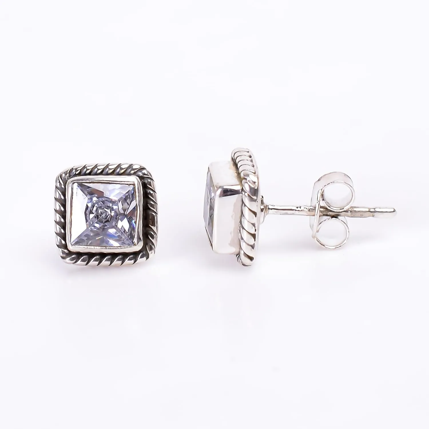 Studs earrings in 925 Sterling Silver, Girl Minimal Stud Jewellery for Office & Everyday Use, Unique Fine Stone Jewelry Gifts for Women - Girls