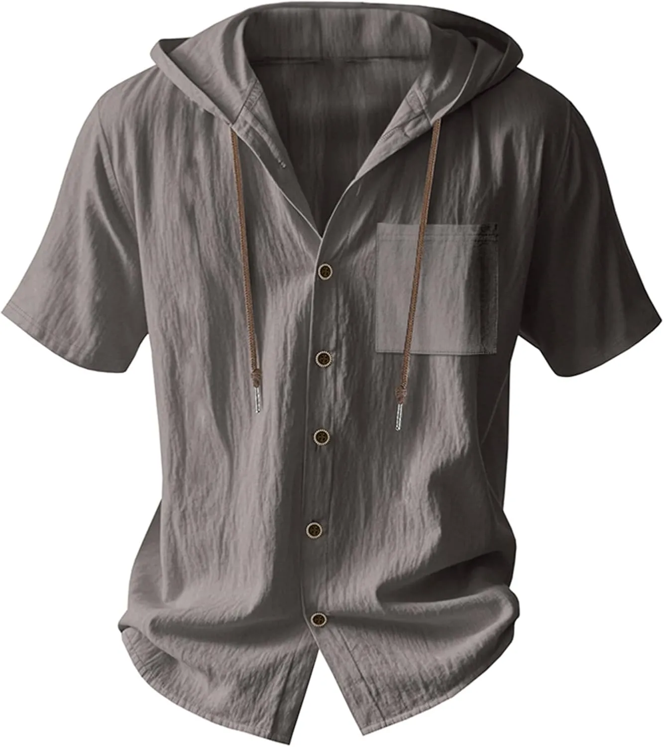 Summer Casual Shirts Men Short Sleeve Hoodies Cotton Linen Button Down Tops Loose Casual Shirts Trendy Travel Shirts