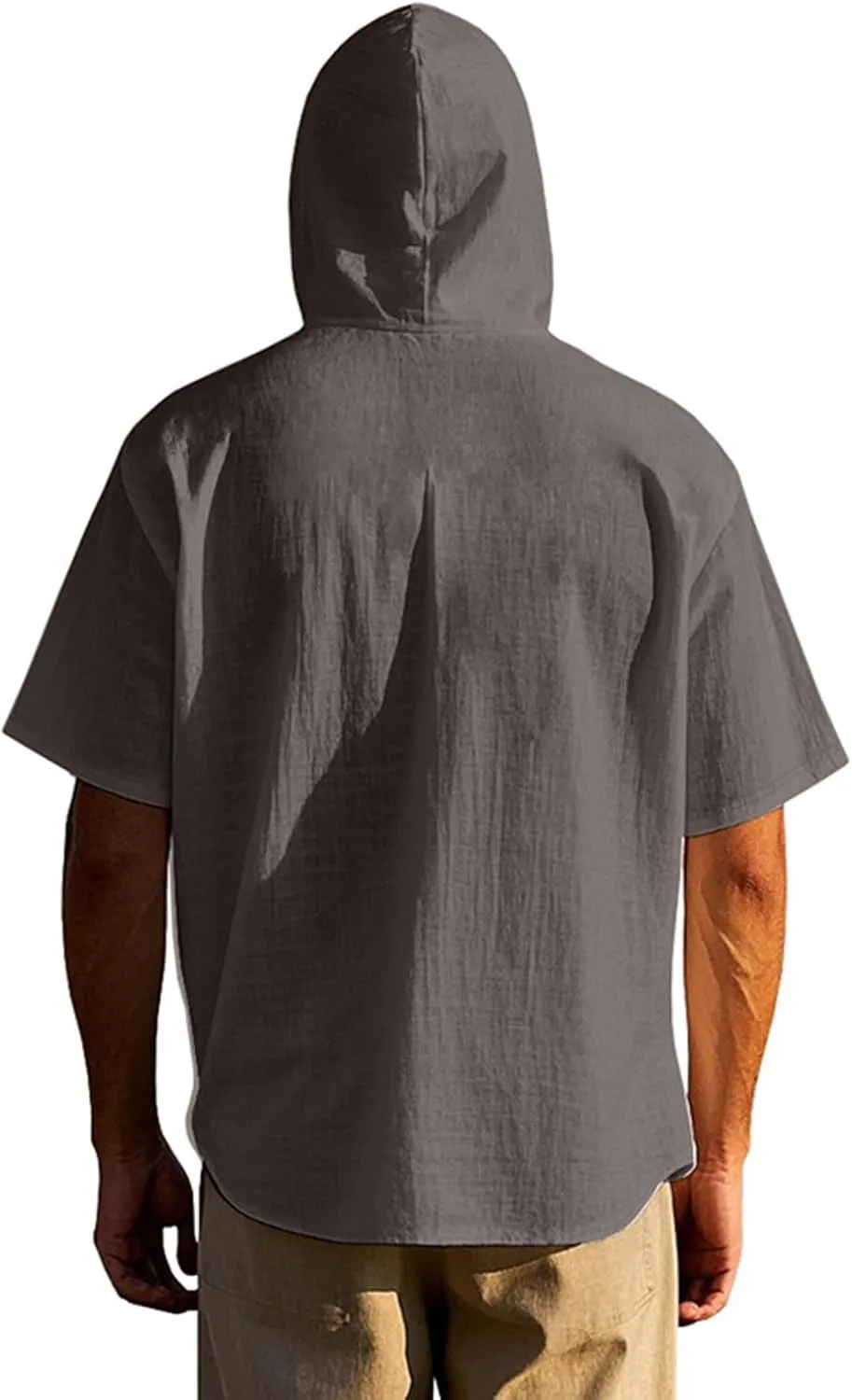 Summer Casual Shirts Men Short Sleeve Hoodies Cotton Linen Button Down Tops Loose Casual Shirts Trendy Travel Shirts