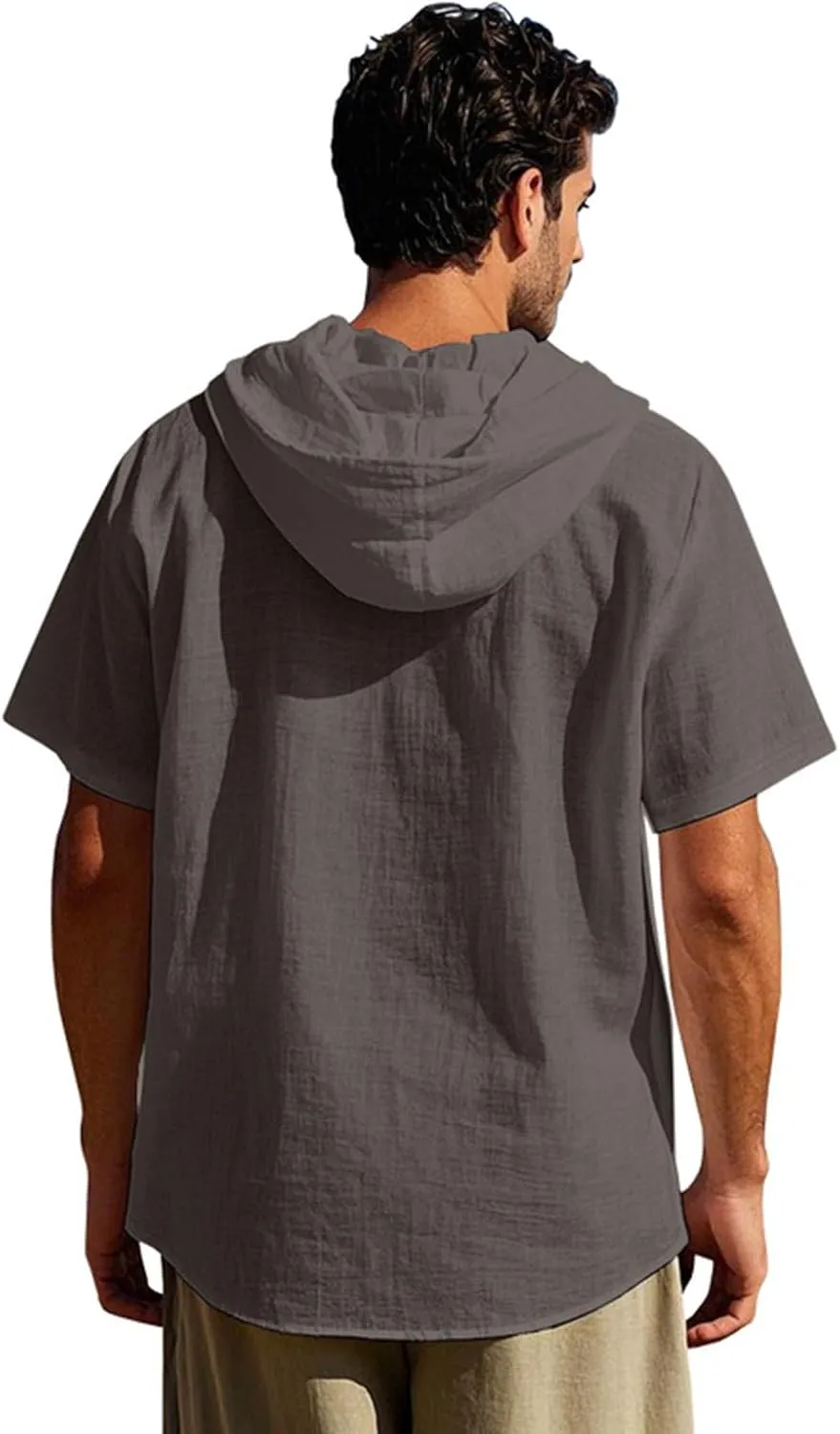 Summer Casual Shirts Men Short Sleeve Hoodies Cotton Linen Button Down Tops Loose Casual Shirts Trendy Travel Shirts