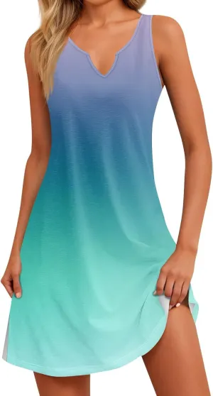 Summer Dresses for Women 2025 Solid Color Casual Sleeveless V-Neck Tank Dress Flowy A-Line Beach Vacation Sundresses