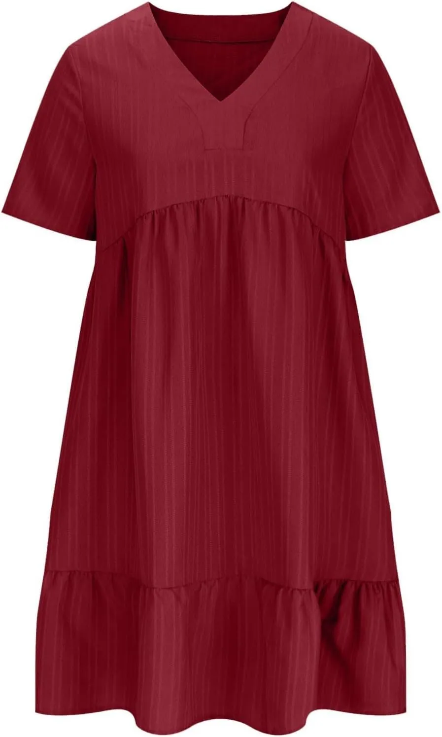Summer Dresses for Women 2025 Vacation Short Sleeve v Neck Mini T Shirt Dress Pleated Ruffle Flowy Beach Sundresses