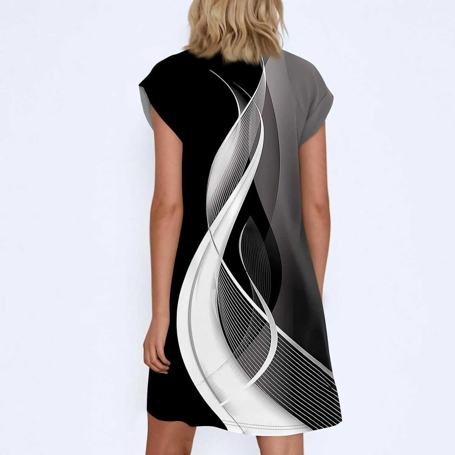 Summer Dresses for Women 2025s Casual Cap Sleeve Crewneck Loose Mini Dresses Casual Printed Beach T Shirt Dres