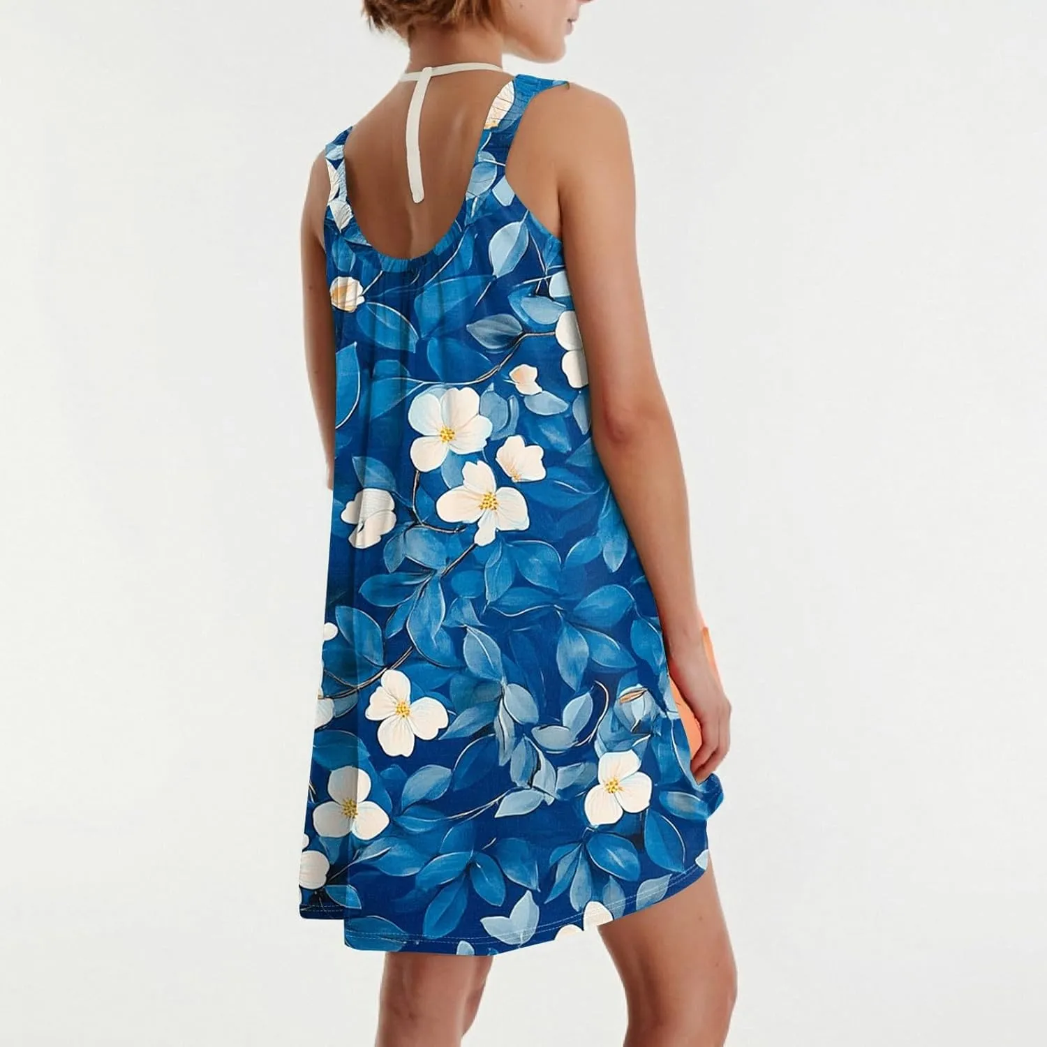 Summer Dresses for Women Sleeveless Spaghetti Strap Casual Boho Dresses Square Neck Ruffle Front Short Nightgowns