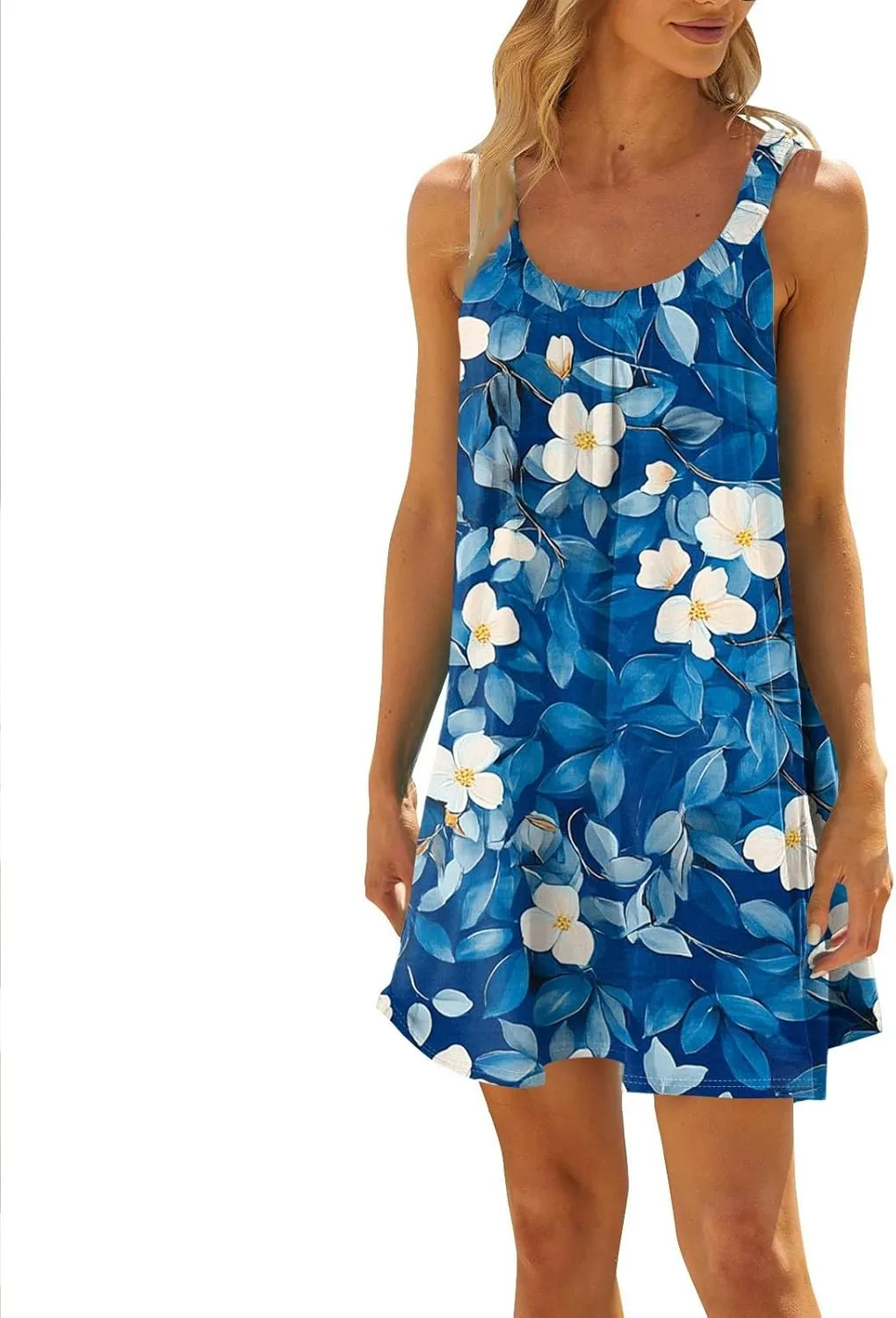 Summer Dresses for Women Sleeveless Spaghetti Strap Casual Boho Dresses Square Neck Ruffle Front Short Nightgowns