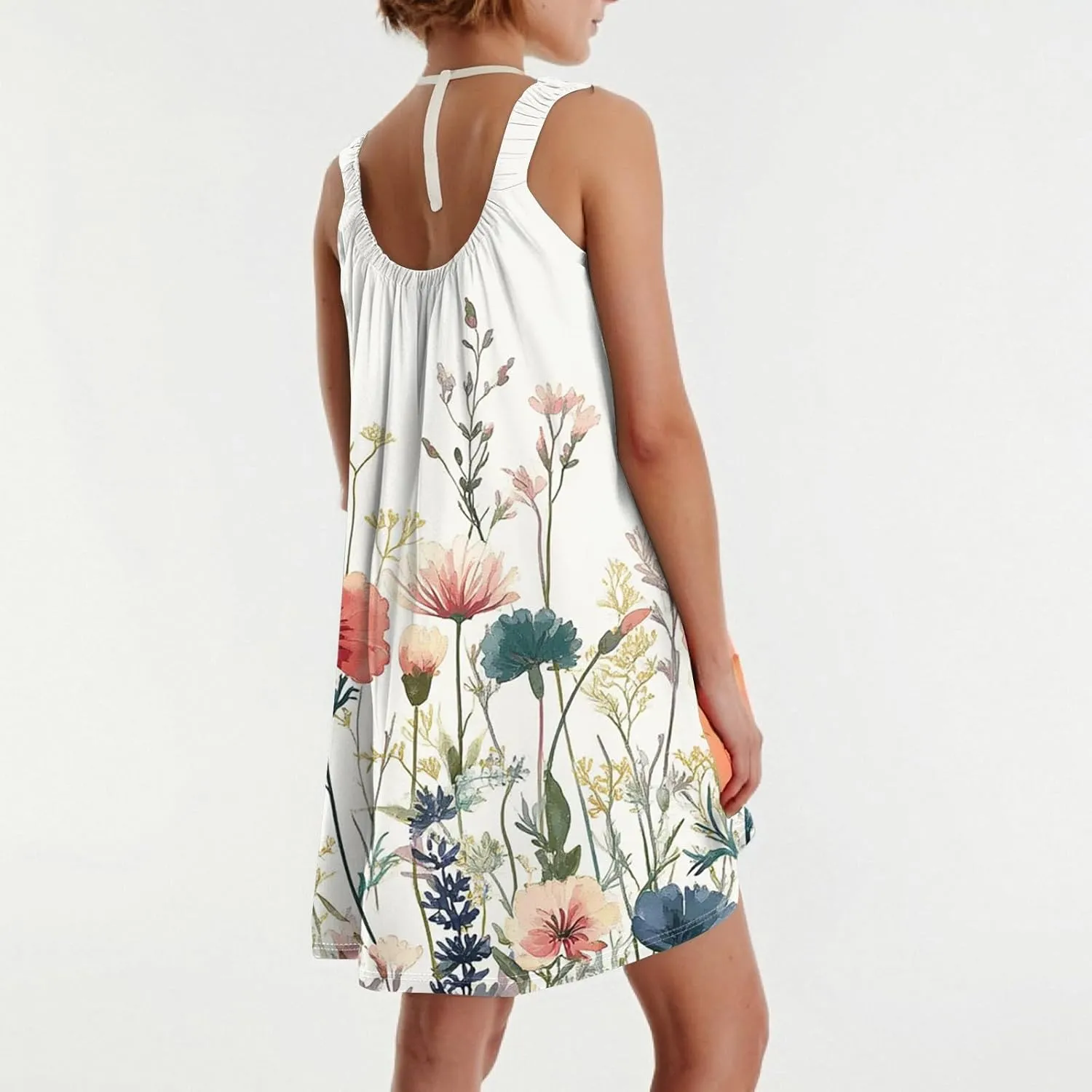 Summer Dresses for Women Sleeveless Spaghetti Strap Casual Boho Dresses Square Neck Ruffle Front Short Nightgowns