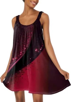 Summer Dresses for Women Sleeveless Spaghetti Strap Casual Boho Dresses Square Neck Ruffle Front Short Nightgowns