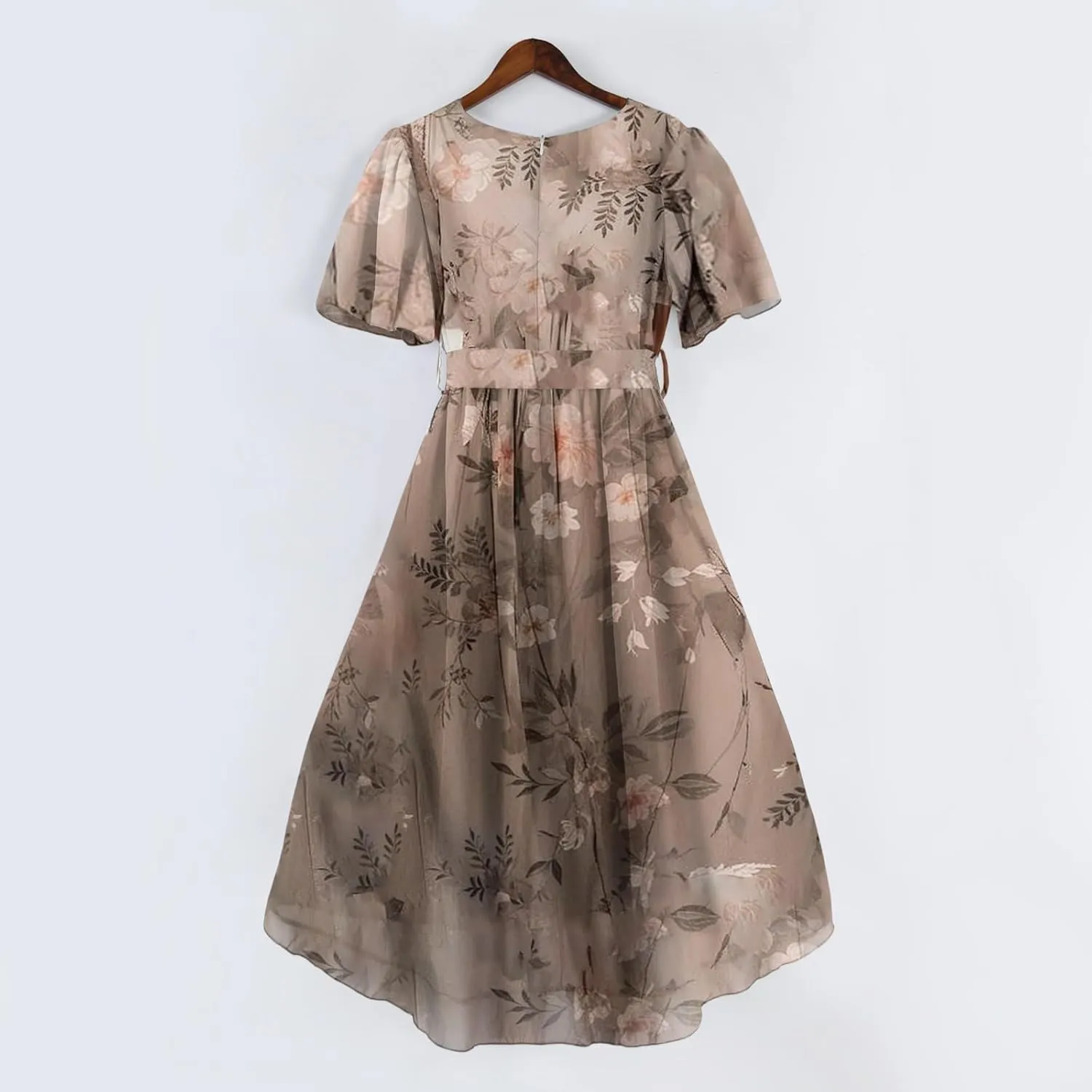Summer Floral Dresses for Women 2025 Midi Wedding Guest Dress Chiffon Dresses V Neck Short Sleeve Tie Waist Ruffled Hem