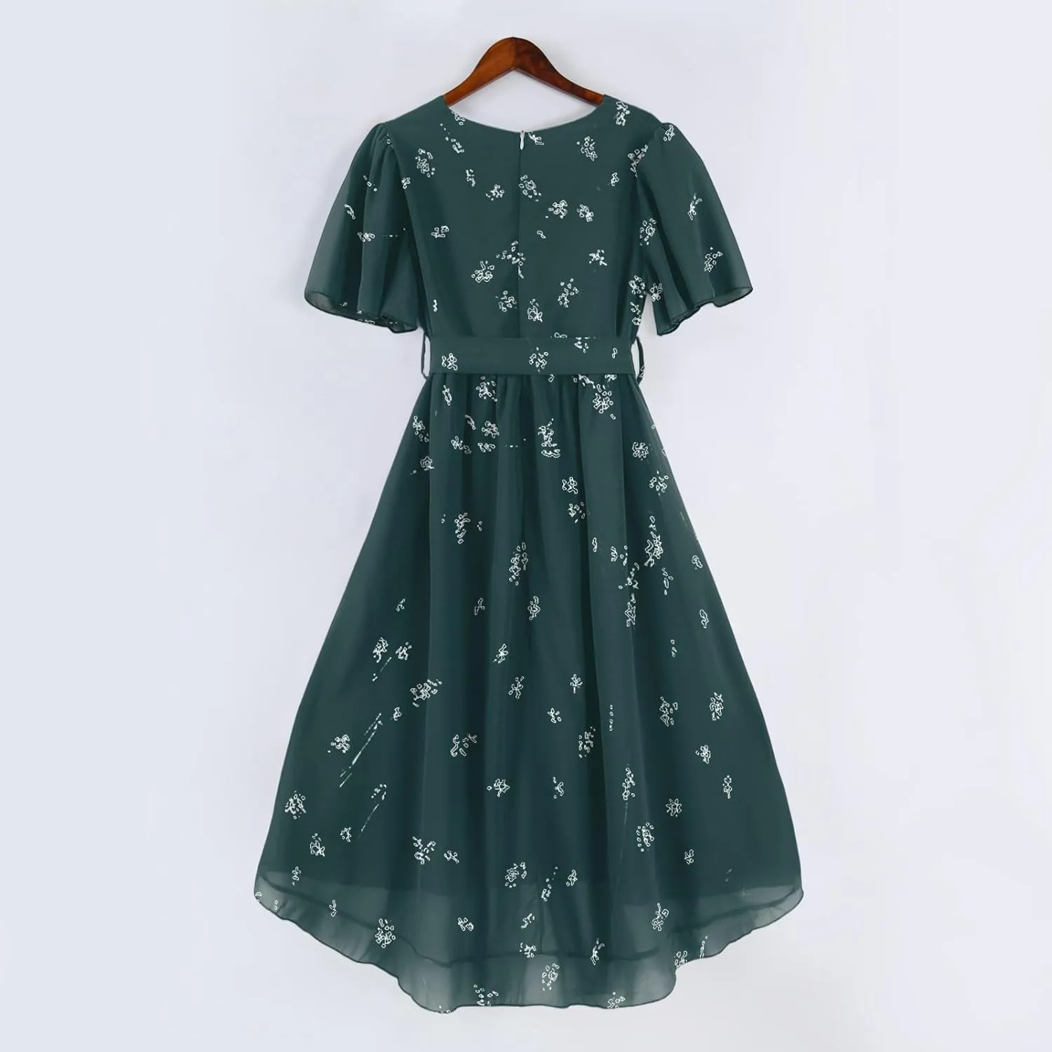 Summer Floral Dresses for Women 2025 Midi Wedding Guest Dress Chiffon Dresses V Neck Short Sleeve Tie Waist Ruffled Hem