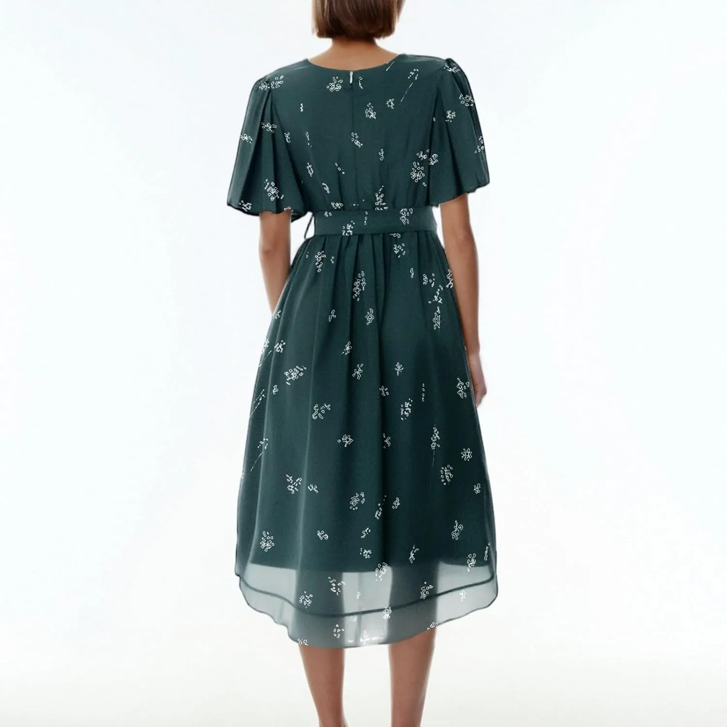 Summer Floral Dresses for Women 2025 Midi Wedding Guest Dress Chiffon Dresses V Neck Short Sleeve Tie Waist Ruffled Hem
