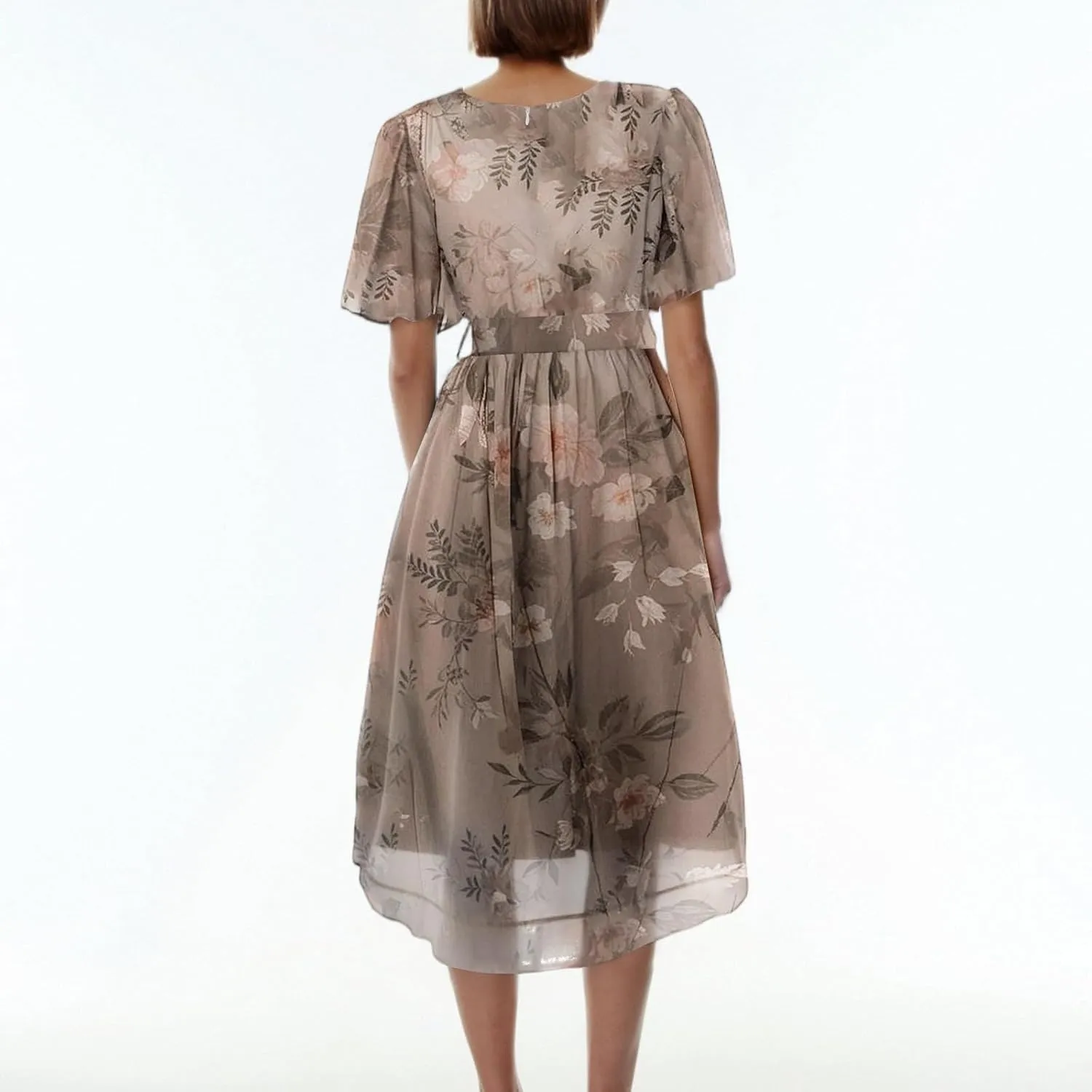 Summer Floral Dresses for Women 2025 Midi Wedding Guest Dress Chiffon Dresses V Neck Short Sleeve Tie Waist Ruffled Hem