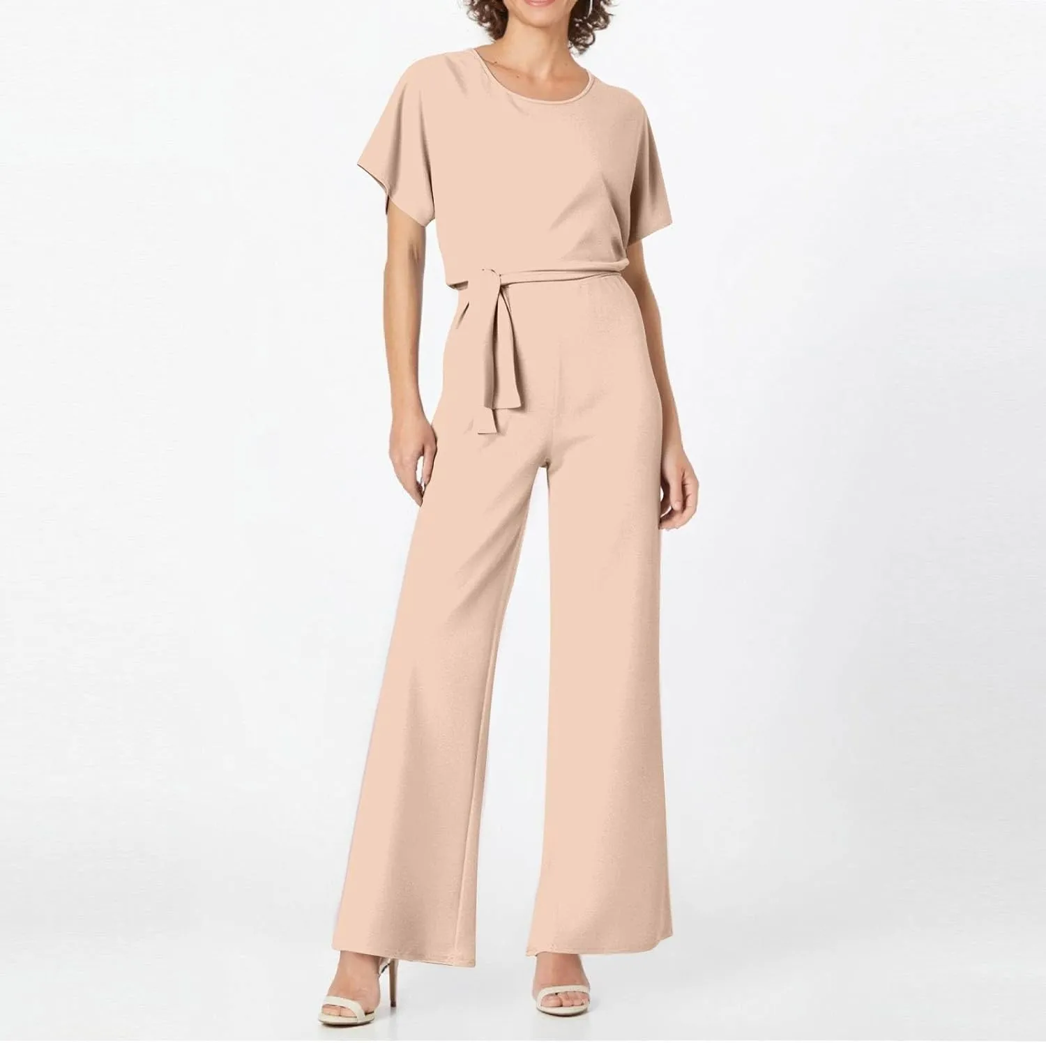 Summer Jumpsuits for Women Loose Short Sleeve Belted Wide Leg Pant Romper 2025 Casual One Piece Overalls Outfits