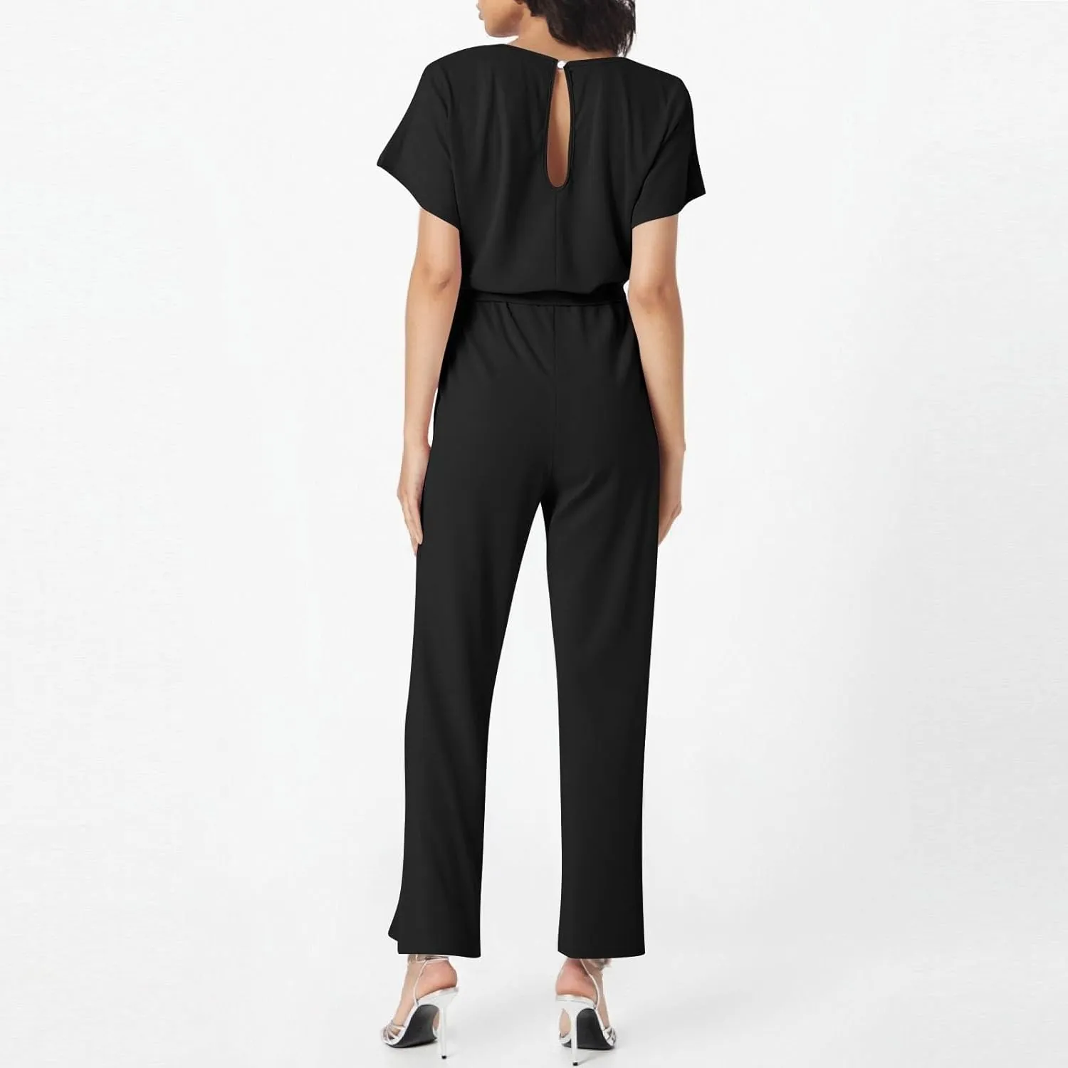 Summer Jumpsuits for Women Loose Short Sleeve Belted Wide Leg Pant Romper 2025 Casual One Piece Overalls Outfits