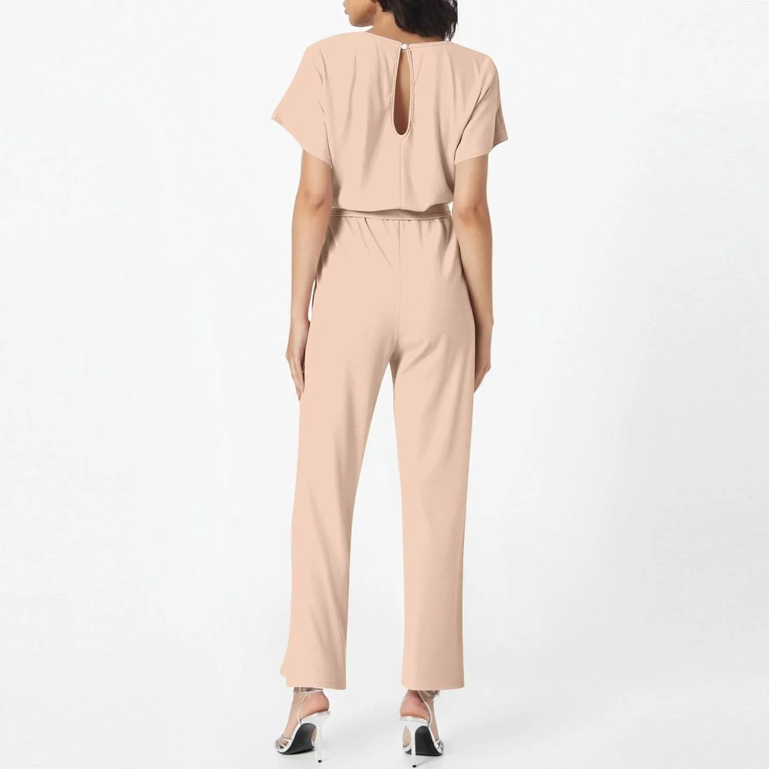 Summer Jumpsuits for Women Loose Short Sleeve Belted Wide Leg Pant Romper 2025 Casual One Piece Overalls Outfits
