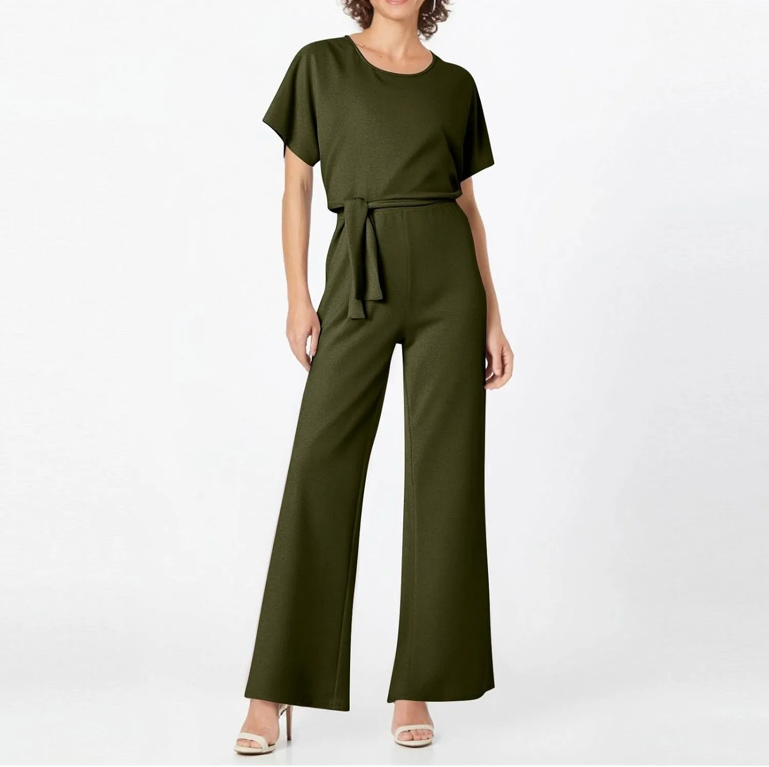 Summer Jumpsuits for Women Loose Short Sleeve Belted Wide Leg Pant Romper 2025 Casual One Piece Overalls Outfits