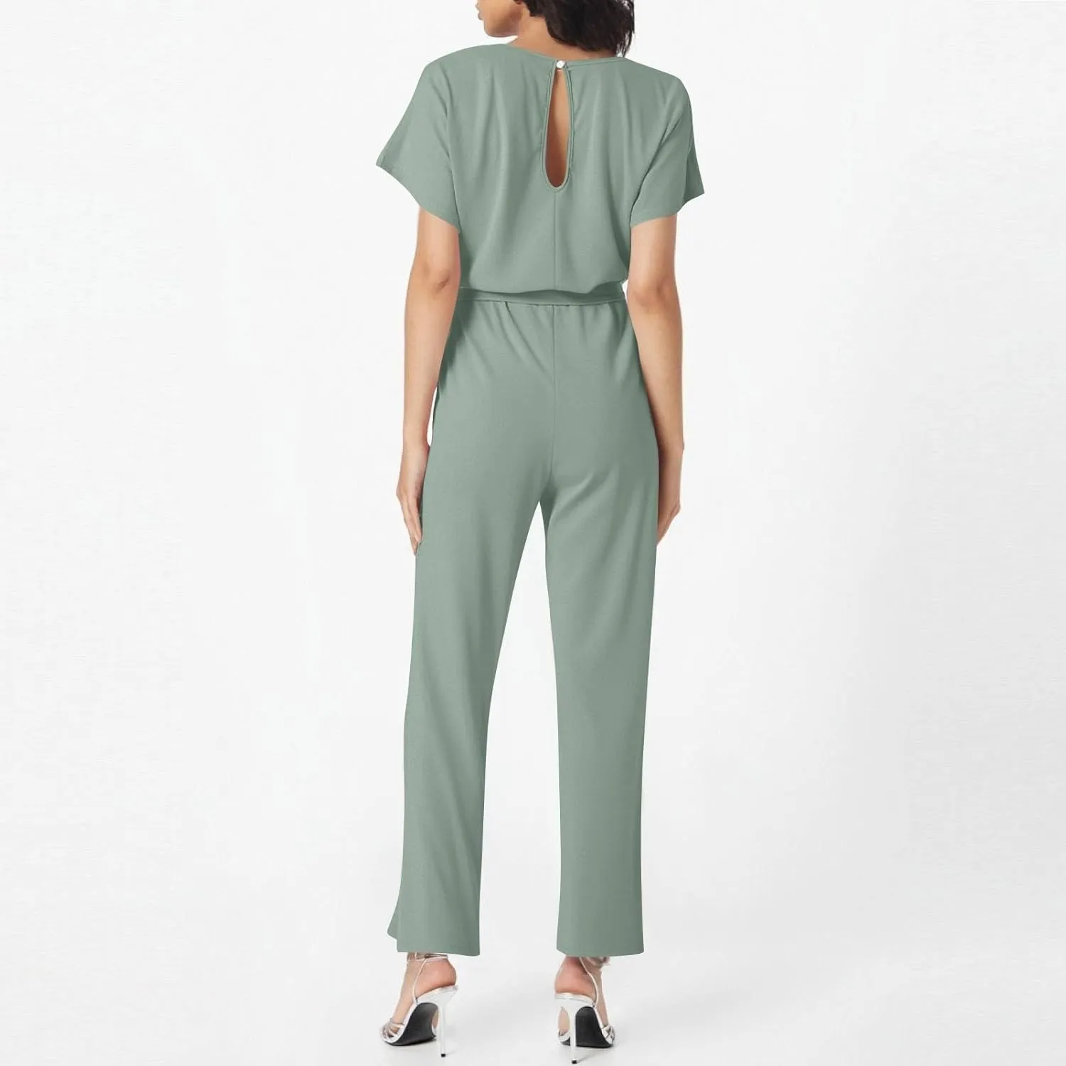 Summer Jumpsuits for Women Loose Short Sleeve Belted Wide Leg Pant Romper 2025 Casual One Piece Overalls Outfits