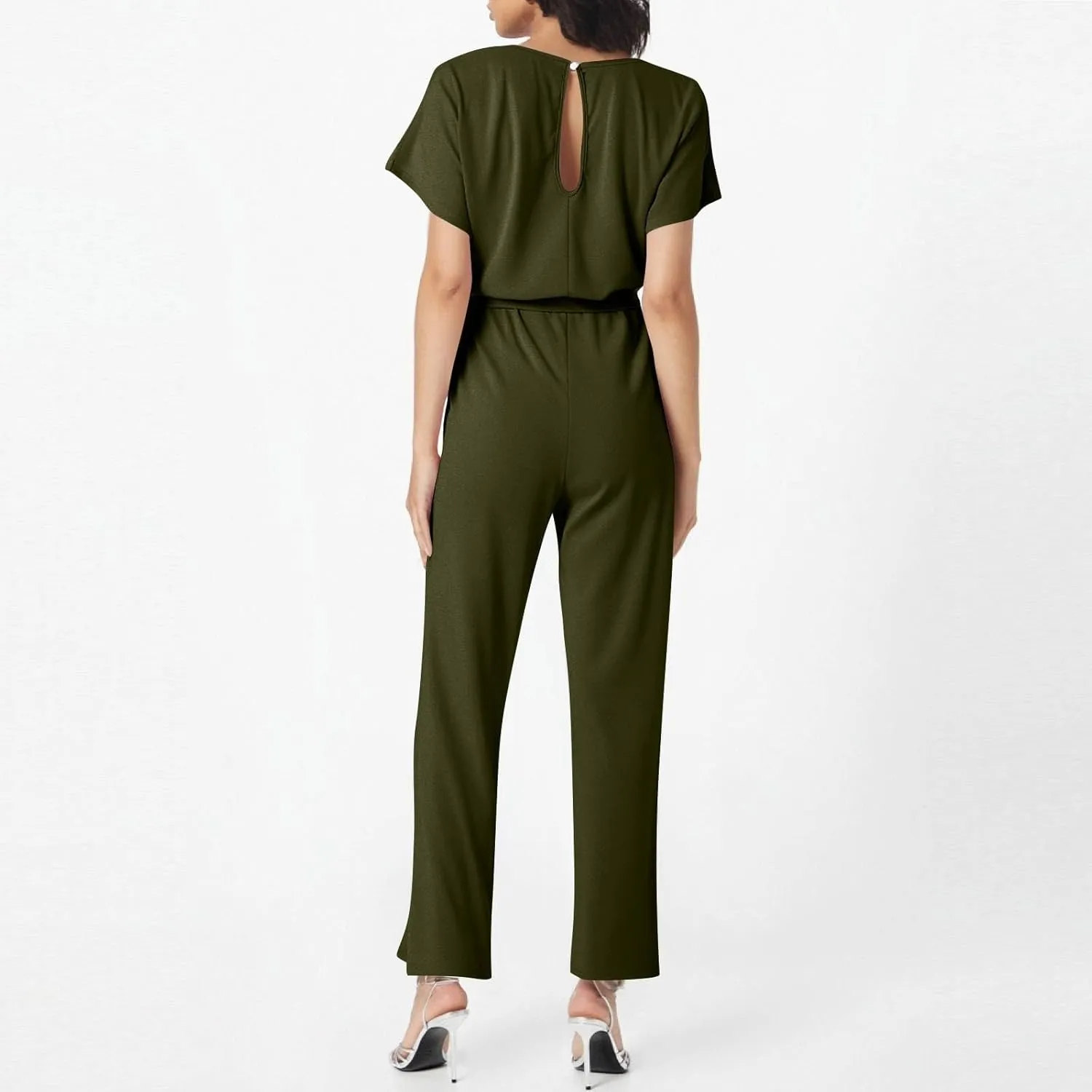 Summer Jumpsuits for Women Loose Short Sleeve Belted Wide Leg Pant Romper 2025 Casual One Piece Overalls Outfits