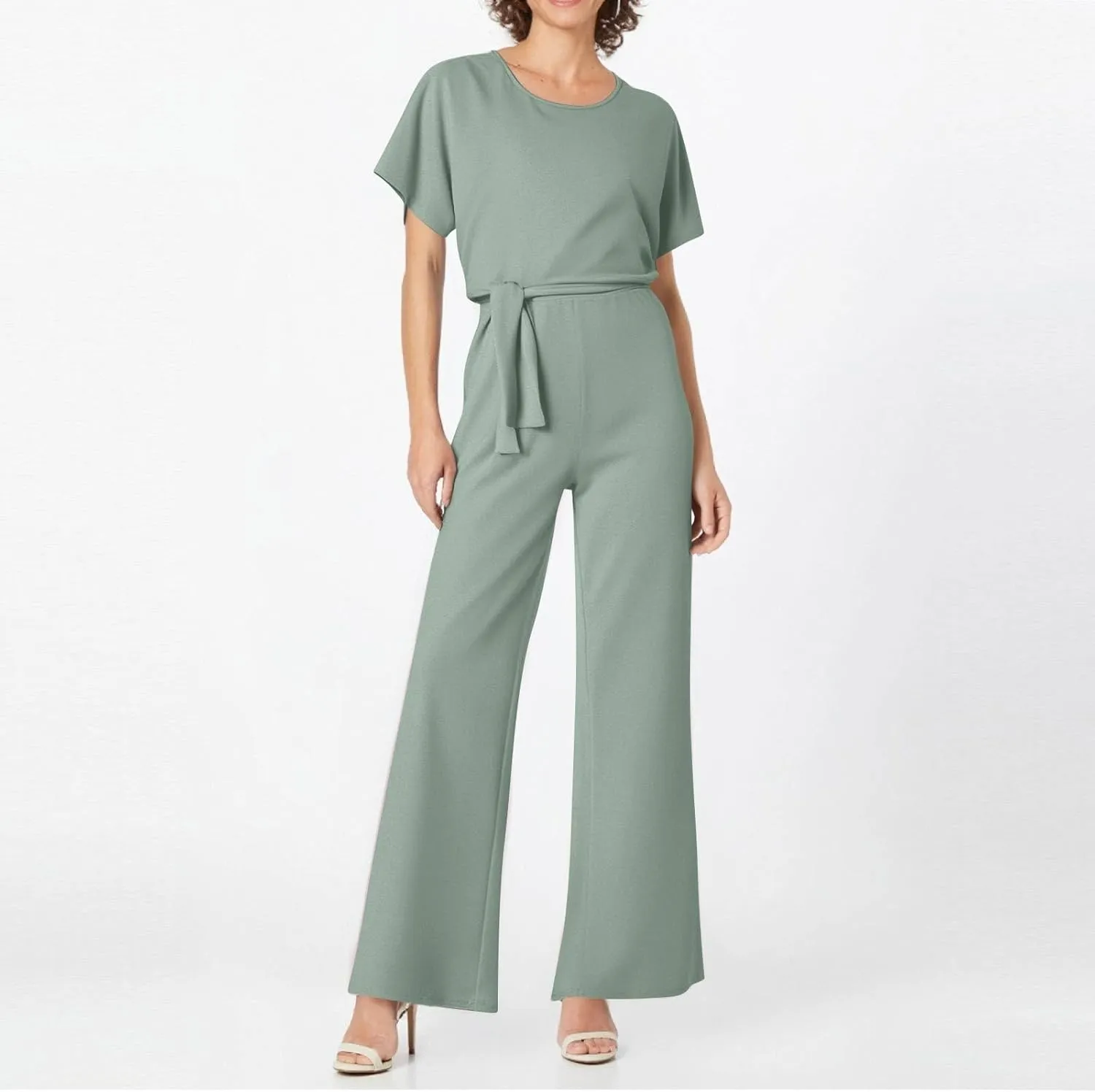 Summer Jumpsuits for Women Loose Short Sleeve Belted Wide Leg Pant Romper 2025 Casual One Piece Overalls Outfits