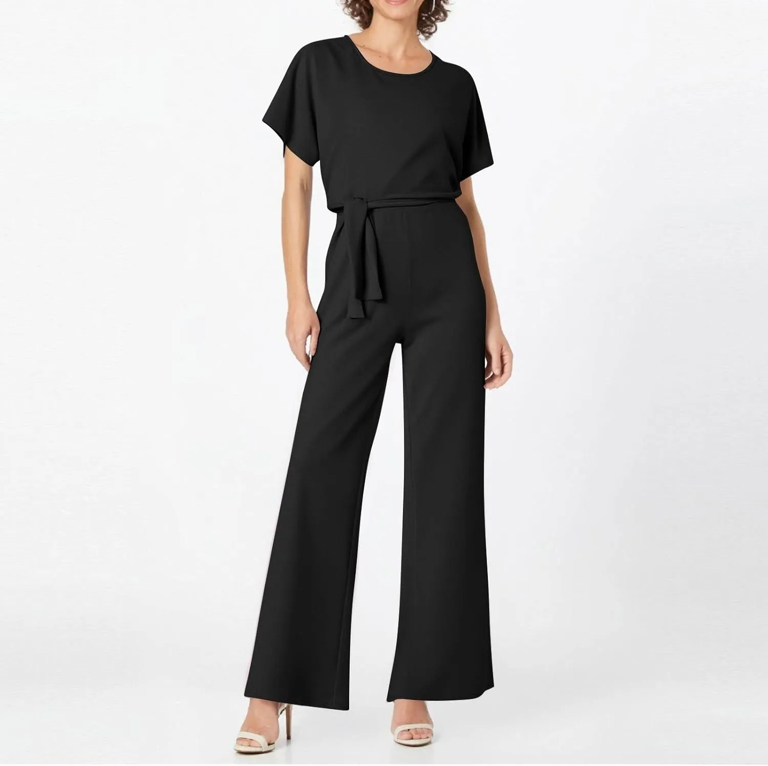 Summer Jumpsuits for Women Loose Short Sleeve Belted Wide Leg Pant Romper 2025 Casual One Piece Overalls Outfits