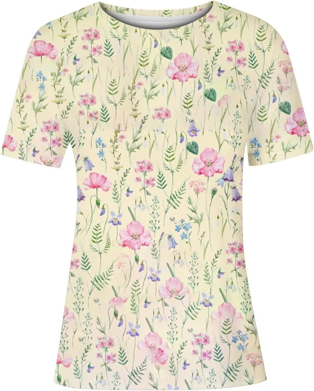 Summer Shirts for Women 2024 Trendy Loose Floral Crewneck T Shirts Casual Vintage Tunic Top Dressy Blouses