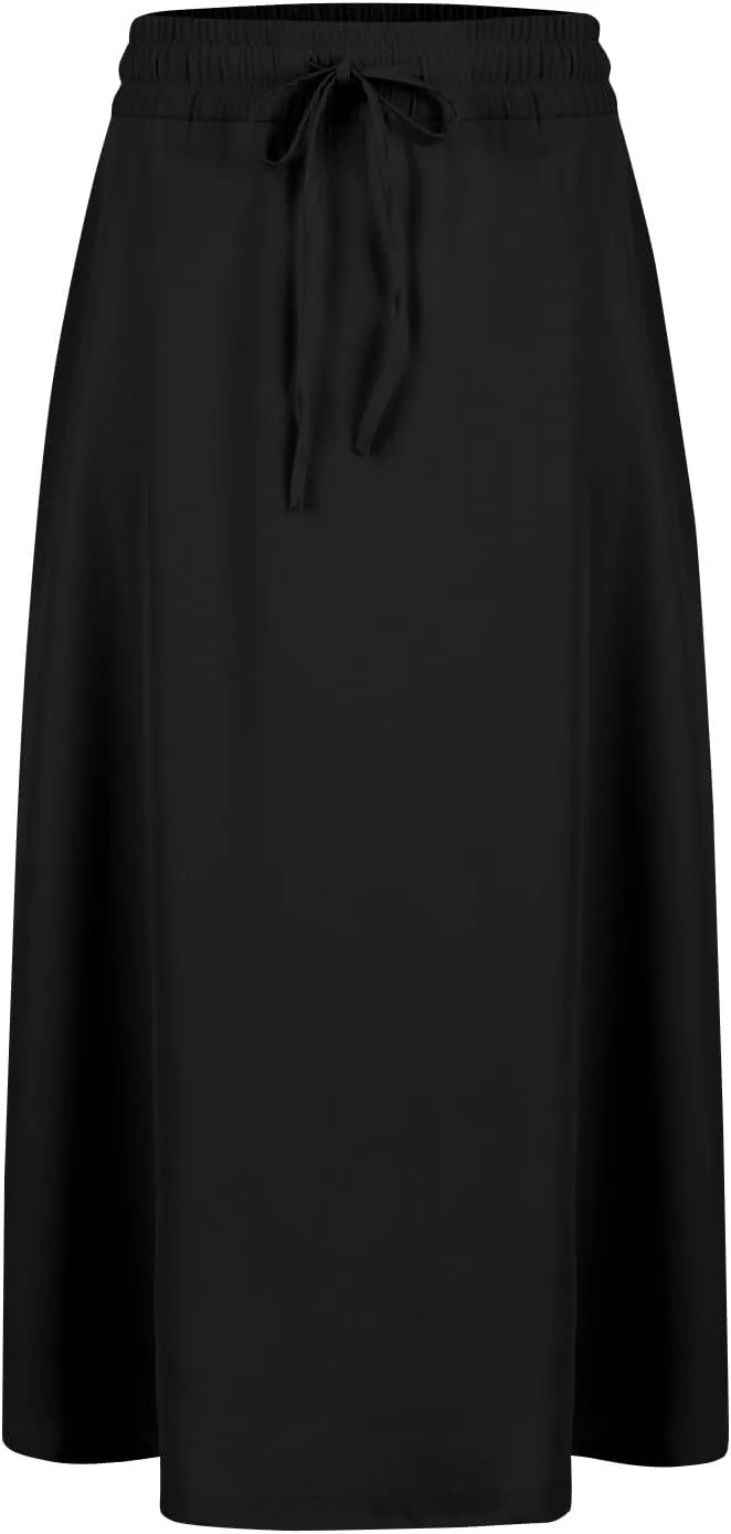 Summer Skirts for Women 2025 A Line Floral Print Midi Length Skirt Tie Knot Stretchy Beach Pleated Skirts with Pockets