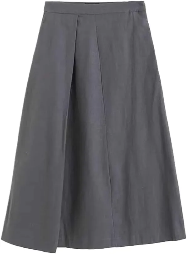 Summer Women Fashion Commuter Versatile Style Pleated Wide Swing Lady Midi Skirt Vintage High Waist Side Zipper Female Skirt