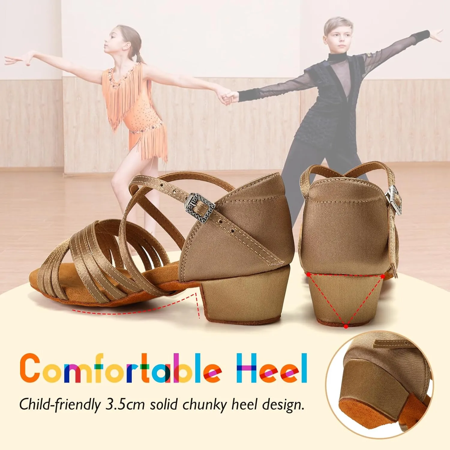 SWDZM Girls Latin Dance Shoes Low Heels Ballroom Salsa Tango Practice Dance Shoes for Girls Kids