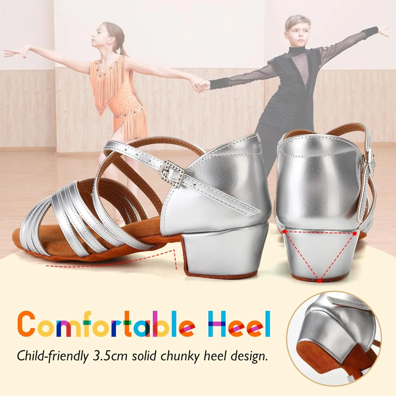 SWDZM Girls Latin Dance Shoes Low Heels Ballroom Salsa Tango Practice Dance Shoes for Girls Kids