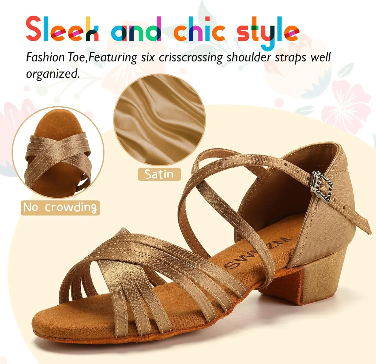 SWDZM Girls Latin Dance Shoes Low Heels Ballroom Salsa Tango Practice Dance Shoes for Girls Kids