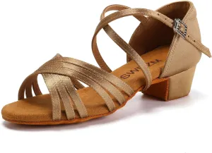 SWDZM Girls Latin Dance Shoes Low Heels Ballroom Salsa Tango Practice Dance Shoes for Girls Kids