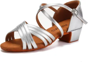 SWDZM Girls Latin Dance Shoes Low Heels Ballroom Salsa Tango Practice Dance Shoes for Girls Kids