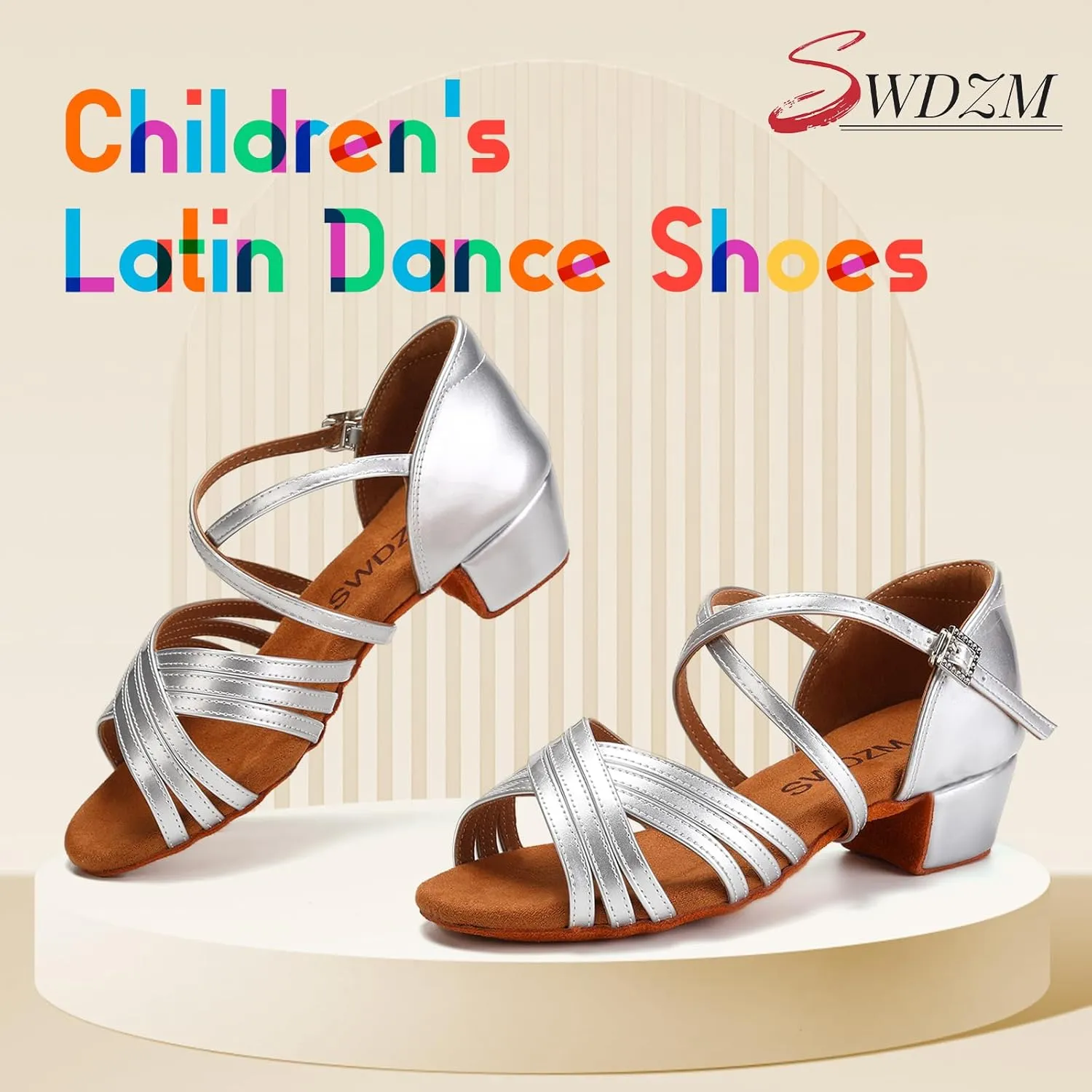 SWDZM Girls Latin Dance Shoes Low Heels Ballroom Salsa Tango Practice Dance Shoes for Girls Kids