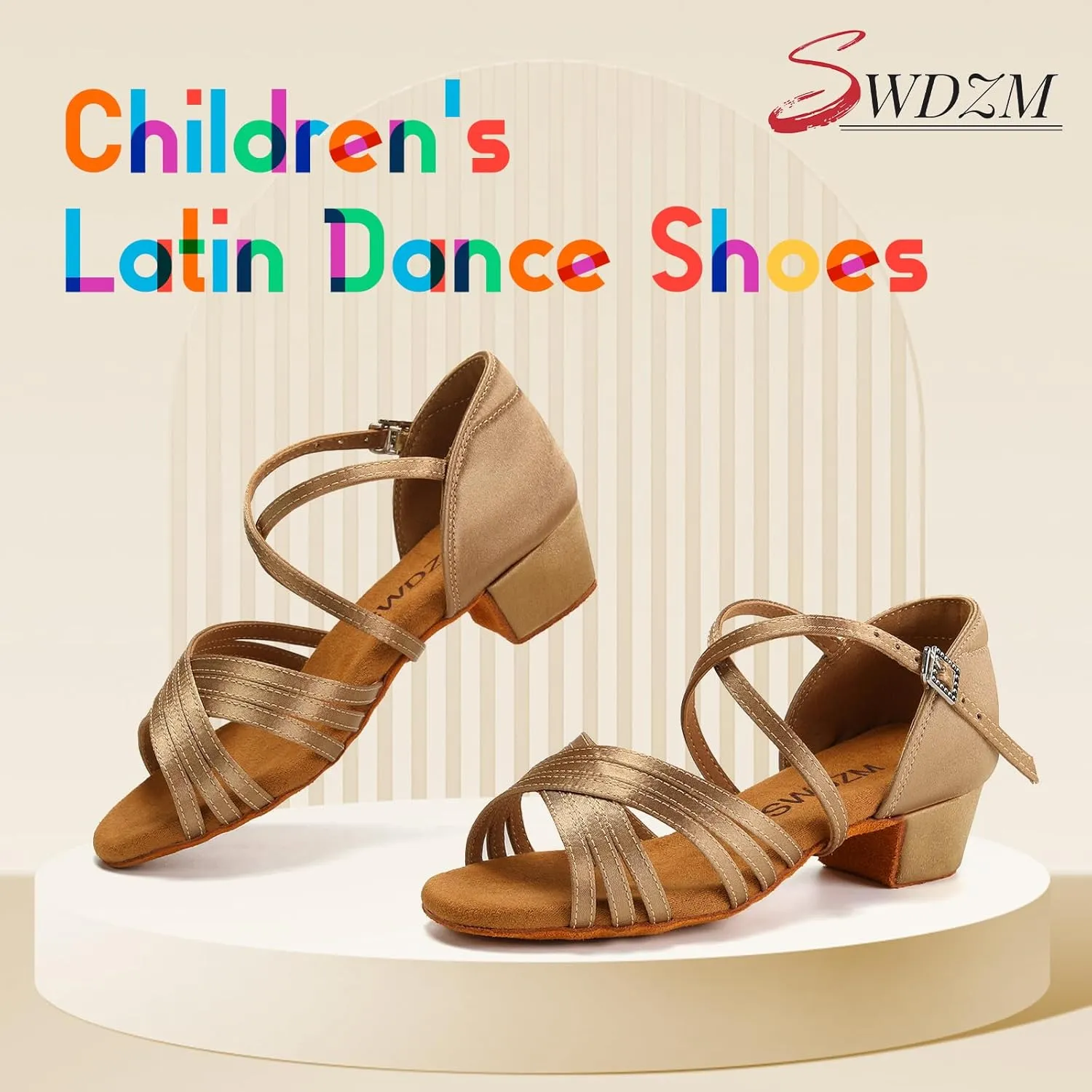 SWDZM Girls Latin Dance Shoes Low Heels Ballroom Salsa Tango Practice Dance Shoes for Girls Kids