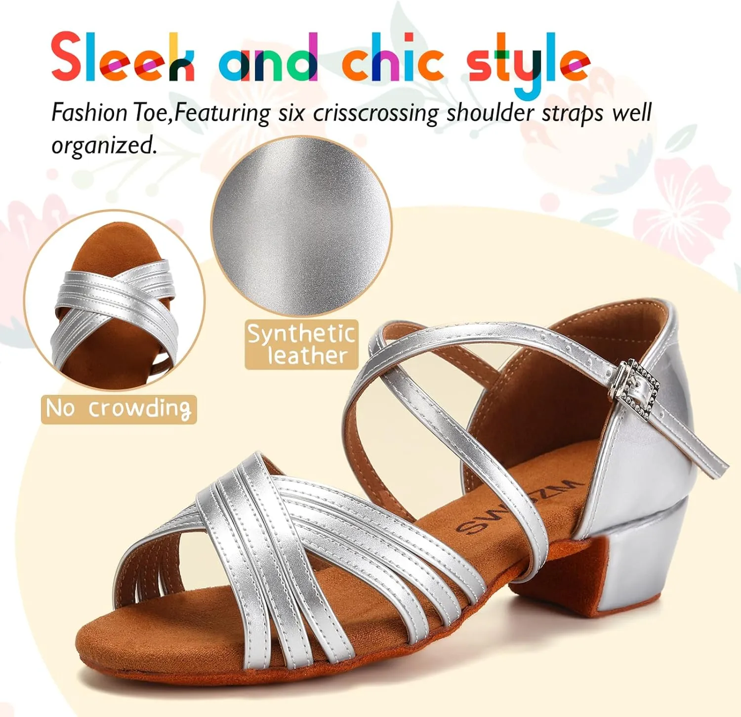 SWDZM Girls Latin Dance Shoes Low Heels Ballroom Salsa Tango Practice Dance Shoes for Girls Kids
