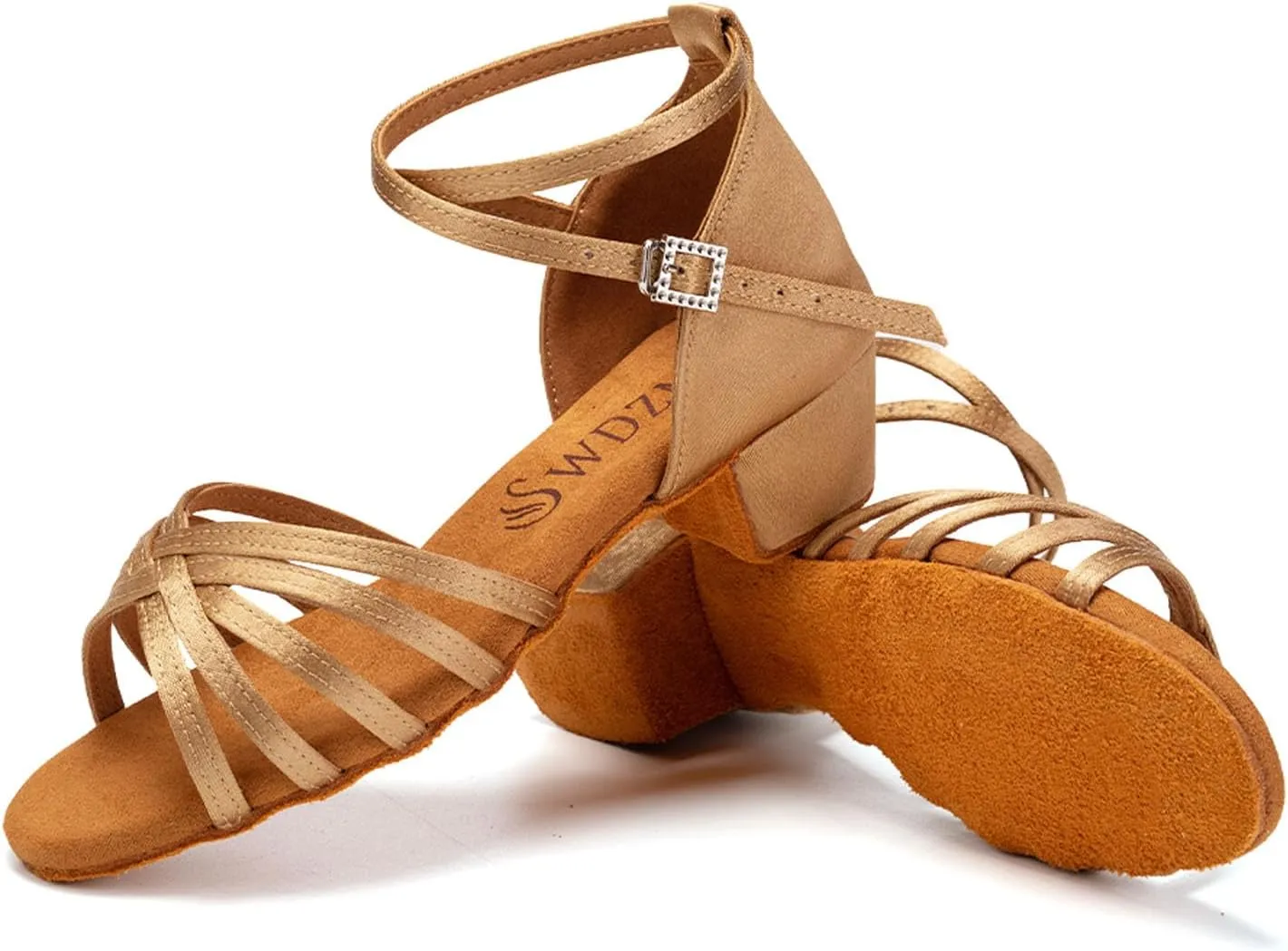 SWDZM Girls Latin Dance Shoes Satin Suede Sole Ballroom Salsa Tango Professional Performance Practice Dance Shoes